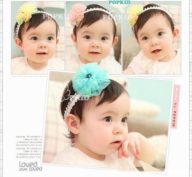 ผ้าคาดผมเด็ก ที่คาดผมทารก ผ้าคาดผมทารก ผ้าคาดผมเด็กอ่อน ดอกไม้ปอมปอม สไตล์เกาหลี สำหรับเด็กวัย 3-36 เดือน