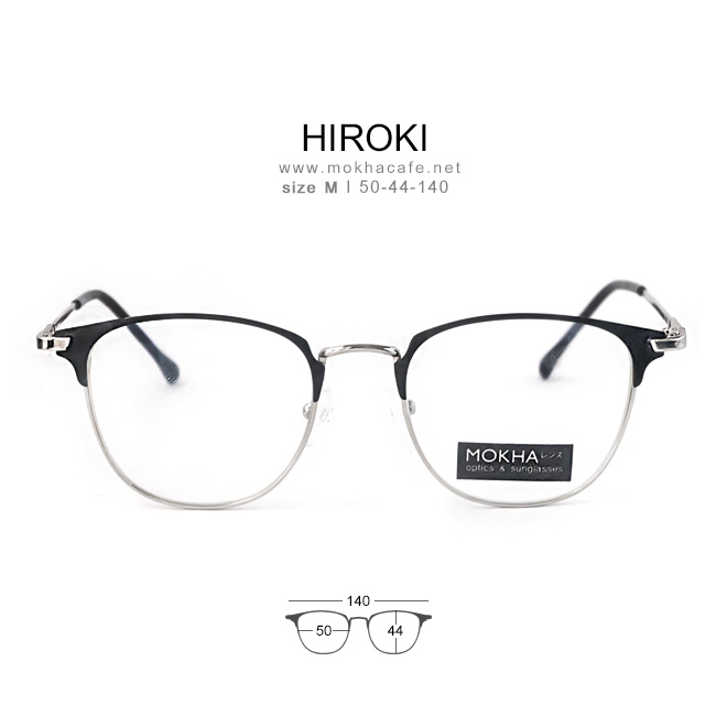HIROKI - silver black กรอบแว่น ทรงเหลี่ยม แว่นตา กรอบโลหะ กว้าง140 มม.(sizeM) H44
