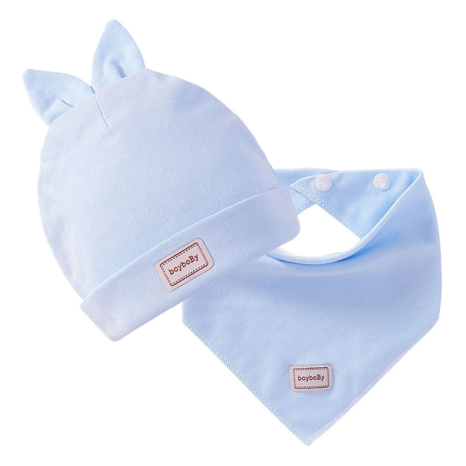 Set หมวกเด็กแรกเกิด+ผ้าซับน้ำลาย 0-3 เดือน ผ้าฝ้ายยืดเนื้อนิ่ม หมี/กระต่าย น่ารักสดใสสไตล์เกาหลี