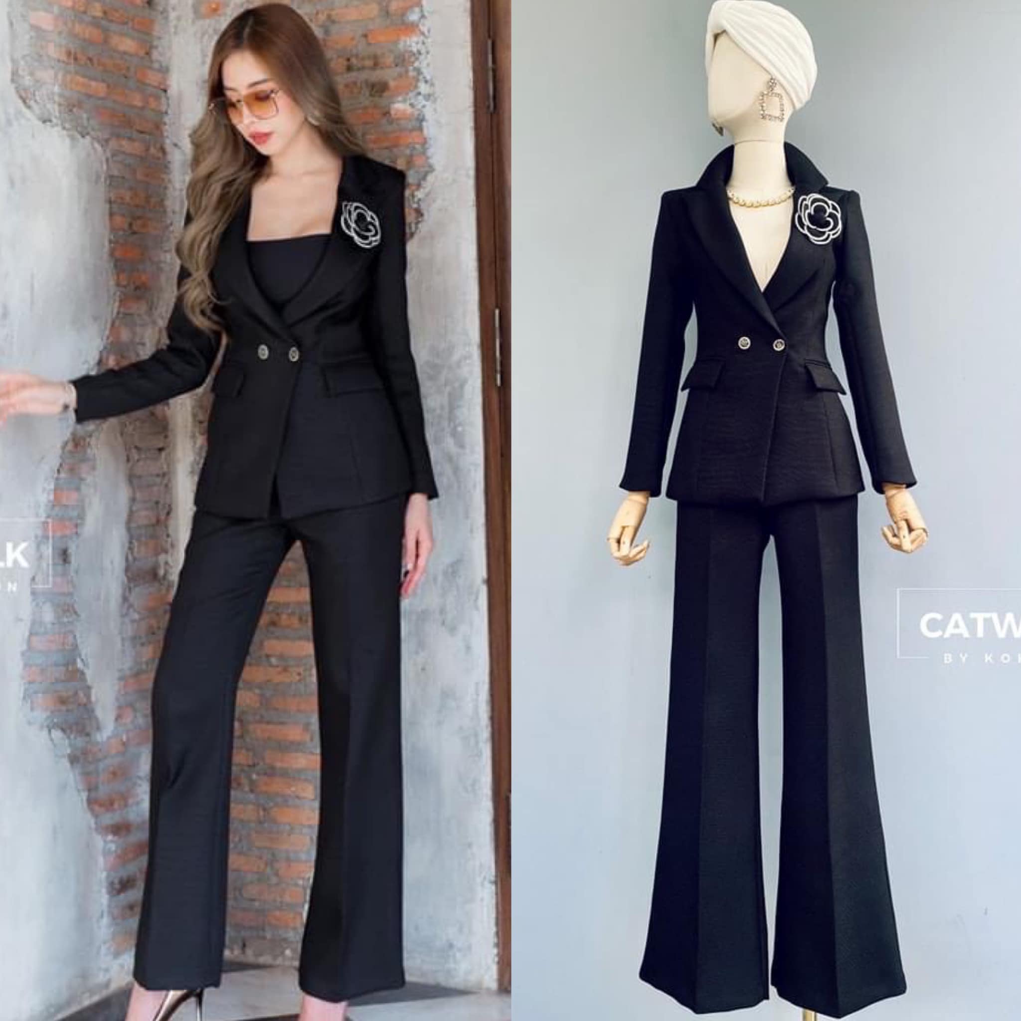 เซตBLAZER ชาแนล เนื้อผ้าทอลายเกรดเอ ตัวBLAZER เป็นทรงเข้ารูปสวย ด้านหน้าแต่งกระดุม 2 จุด มีเข็มกลัดดอกคามิลเลียมาคู่กับตัวBLAZER มาพร้อมกับกางเกงขายาวเอวสูงทรงสวย สินค้าคุณภาพ (พร้อมส่ง)