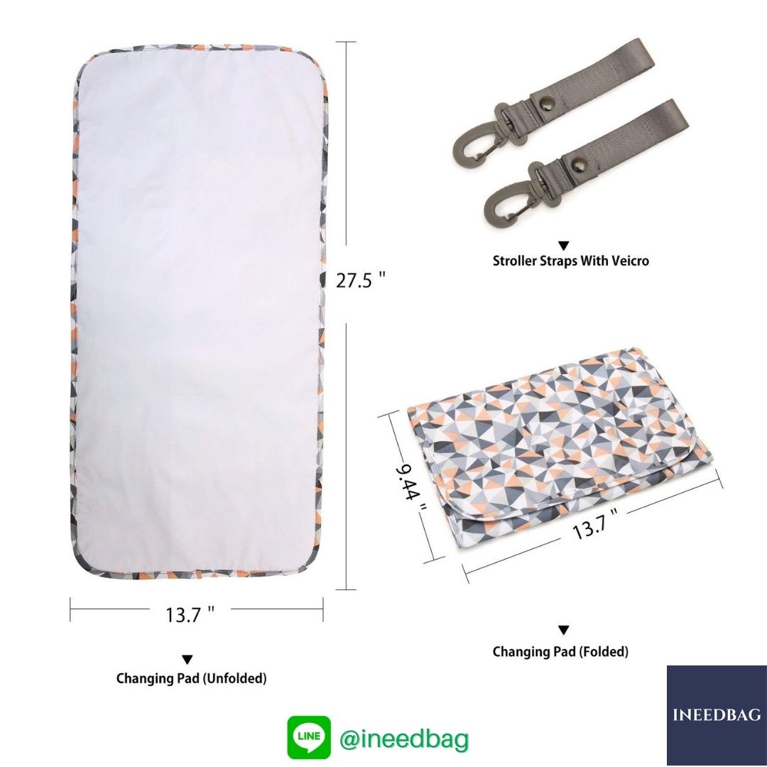 Ecosusi กระเป๋าคุณแม่ กระเป๋าสัมภาระคุณแม่ กระเป๋าแม่ลูกอ่อน แบบเป้ มาพร้อมแผ่นรองเปลี่ยนผ้าอ้อม, สายคล้องรถเข็น, ช่องเก็บความร้อน-เย็น, ช่องเก็บทิชชู่เปียก (Light Orange)