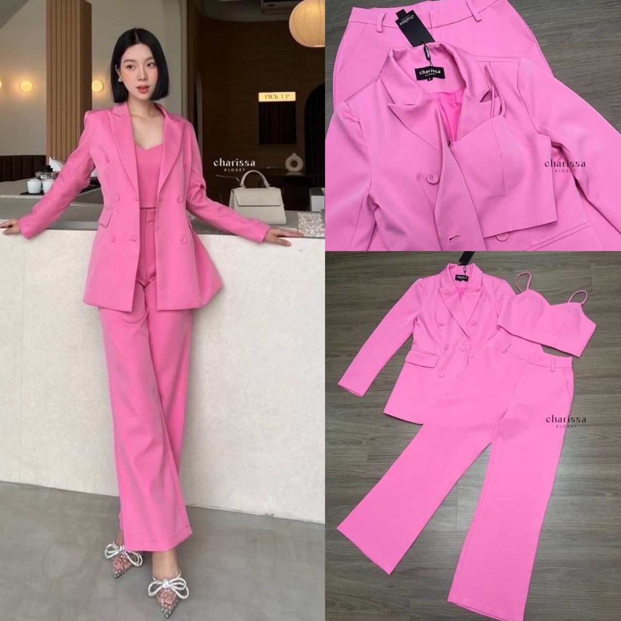 เซ็ท 3 ชิ้นเสื้อสูท+ครอป+กางเกง ผ้าดีมากก ใส่สบาย สินค้าคุณภาพ (พร้อมส่ง)