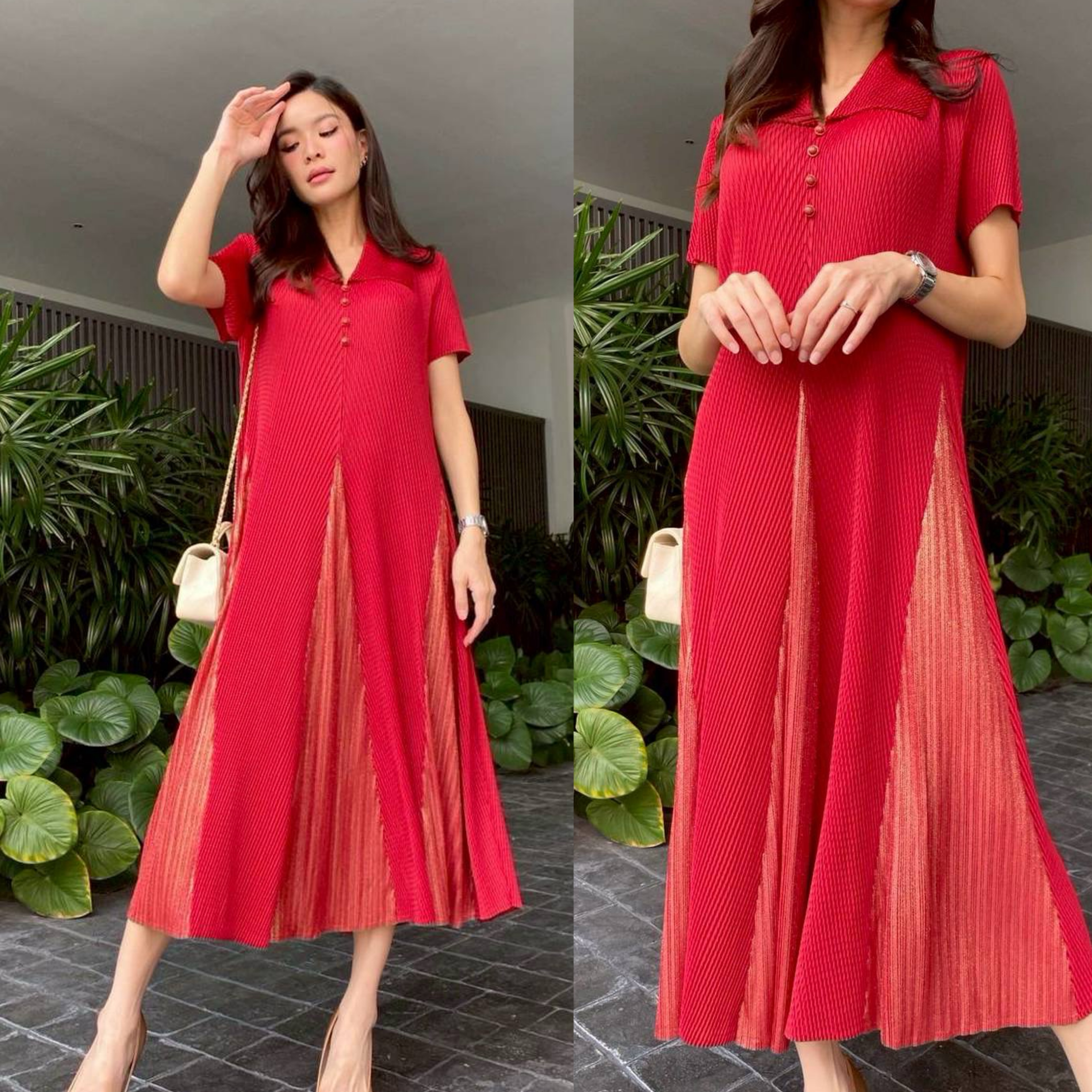 เดรสอัดพลีท งาน AA Premium ใส่สบาย : สินค้าคุณภาพ (พร้อมส่ง)