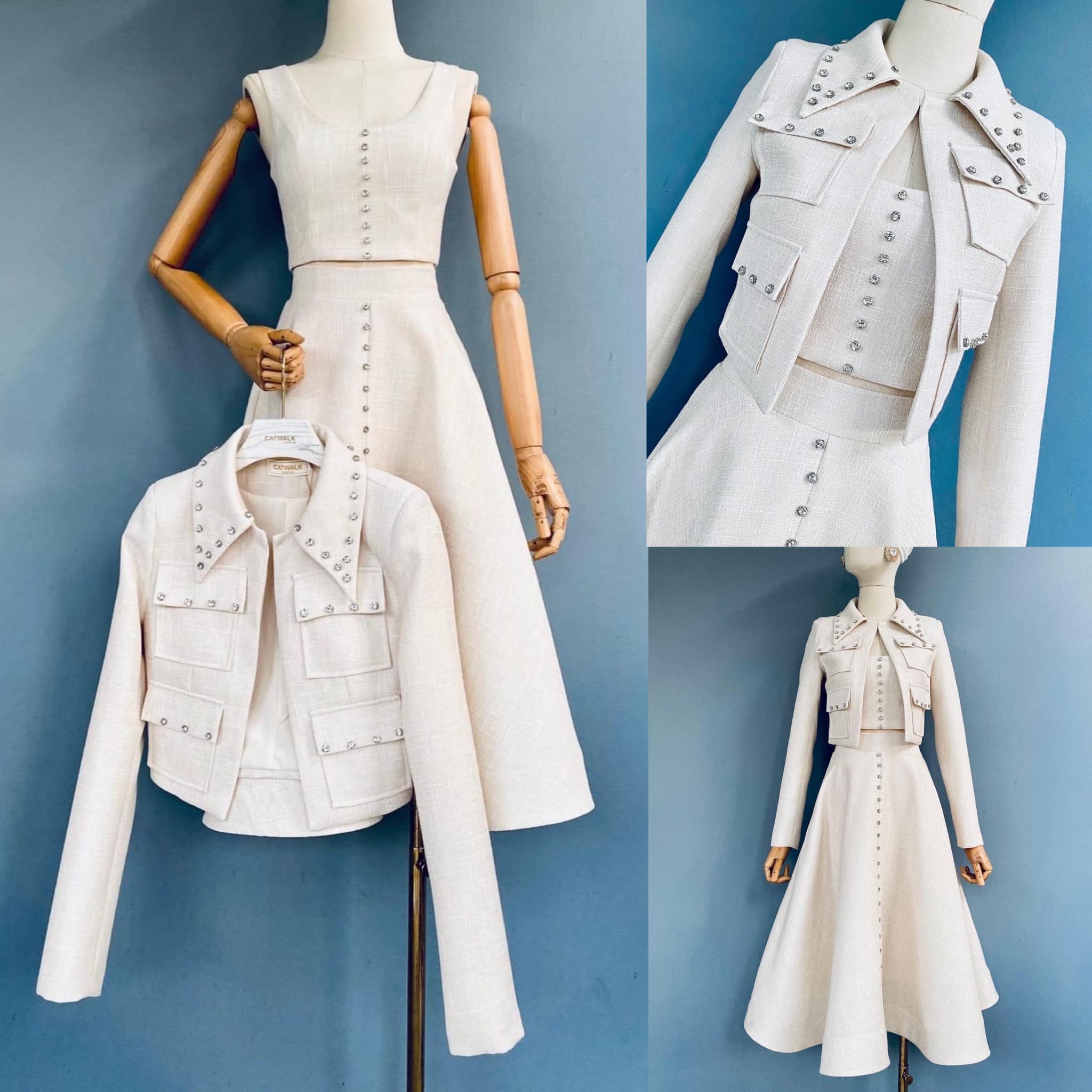 เซต 3 ชิ้น เสื้อคลุม+เสื้อครอป+กระโปรง เนื้อผ้าเกรดA+. สินค้าคุณภาพ (พร้อมส่ง).