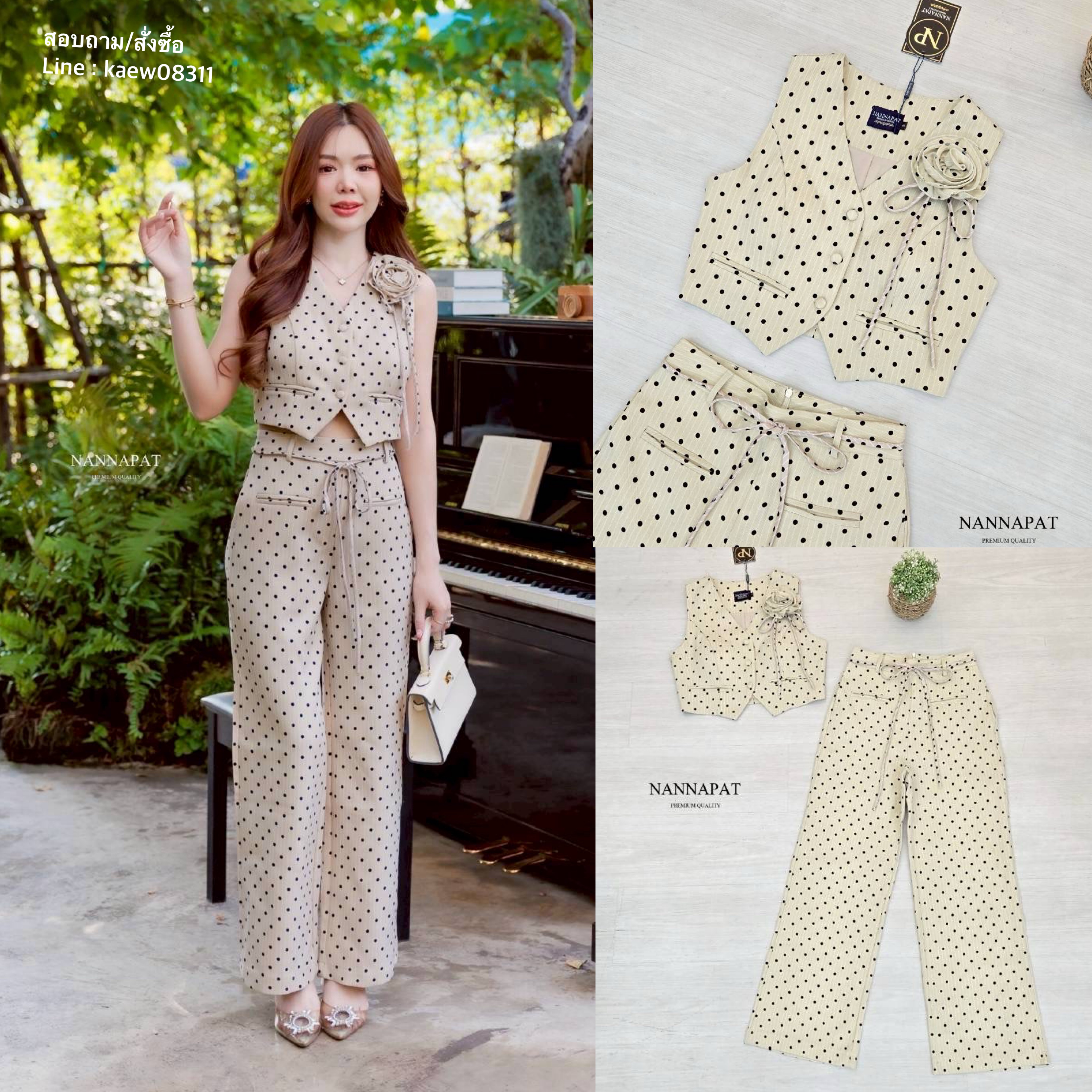 Set เสื้อทรงเก๋ ดอกไม้สามารถถอดได้นะค กางเกงก็ทรงสวยสับมาก พร้อมเชือกผูกเอวเกร๋ๆ ใส่สบาย : สินค้าคุณภาพ (พร้อมส่ง)