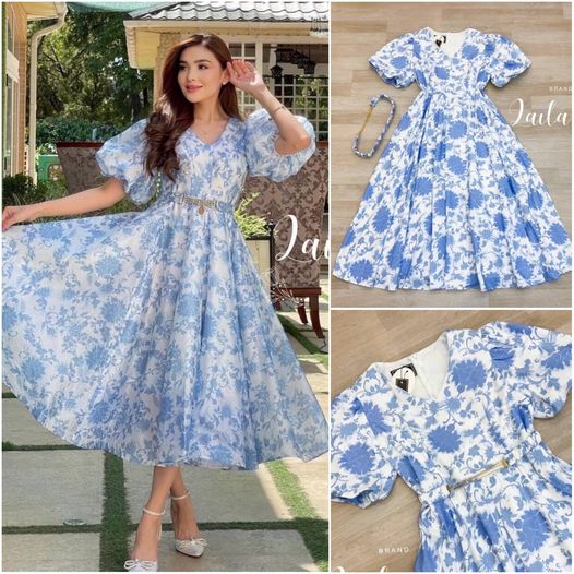 maxidress งานทรงzara คอวีเเต่ง แขนพองๆบาร์บี้สองชั้น ช่วงเอสเก็บขอบ แต่งปลายกระโปรงบายๆ ใช้ผ้าเยอะมากค่า งานทรงสวย สินค้าคุณภาพ (พร้อมส่ง)