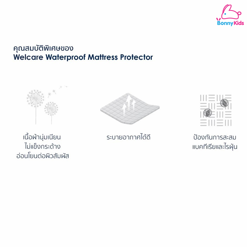 Welcare (เวลแคร์) WaterProof Mattress Protector ผ้ารองกันเปื้อนที่นอน แบบกันน้ำ (3 ขนาด)