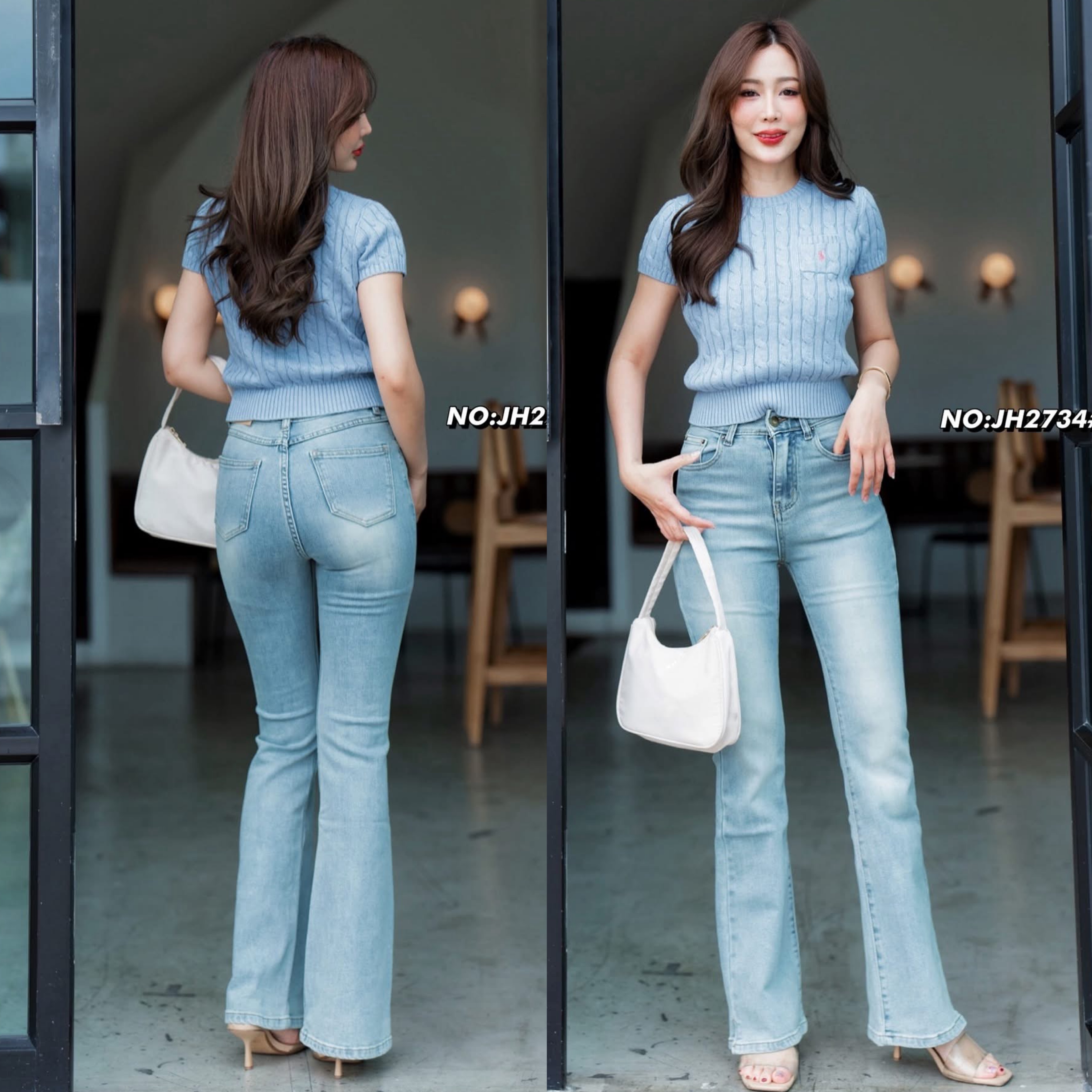 กางเกงยีนส์ขาม้า เอวสูงงง ผ้ายีนส์ยืด (รุ่นนี้ไซส์เล็กนิดนึงค่ะ ) เนื้อผ้าใส่นิ่มมาก สบายสุดๆ ดีเทลปลายขาผ่าข้างเก๋ๆ ใส่สบาย : สินค้าคุณภาพ (พร้อมส่ง)