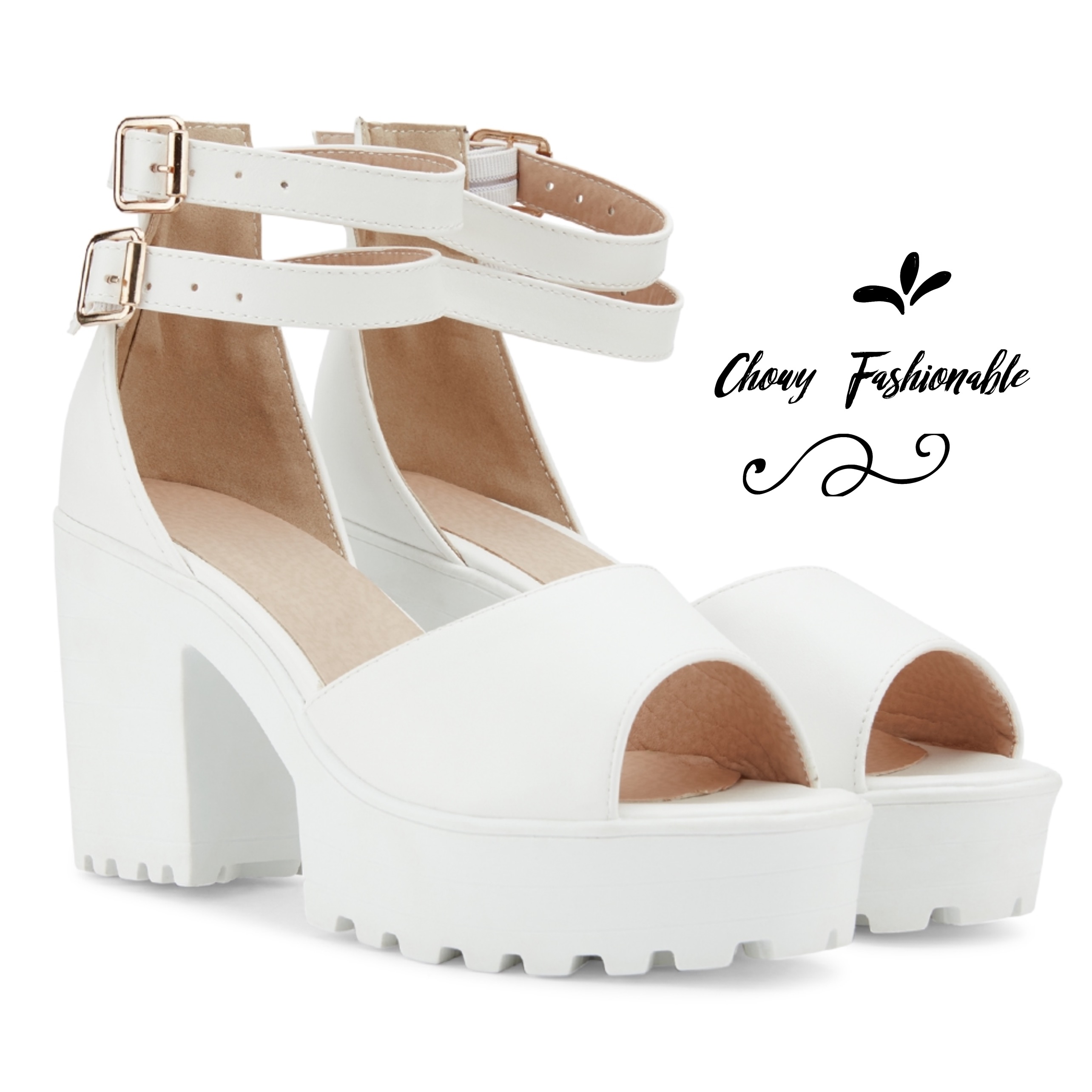 รองเท้าไซส์ใหญ่ 40-41 ส้นเตารีดไซส์ใหญ่ มัฟฟิน Muffin รัดข้อเท้า สีขาว KR0605WH