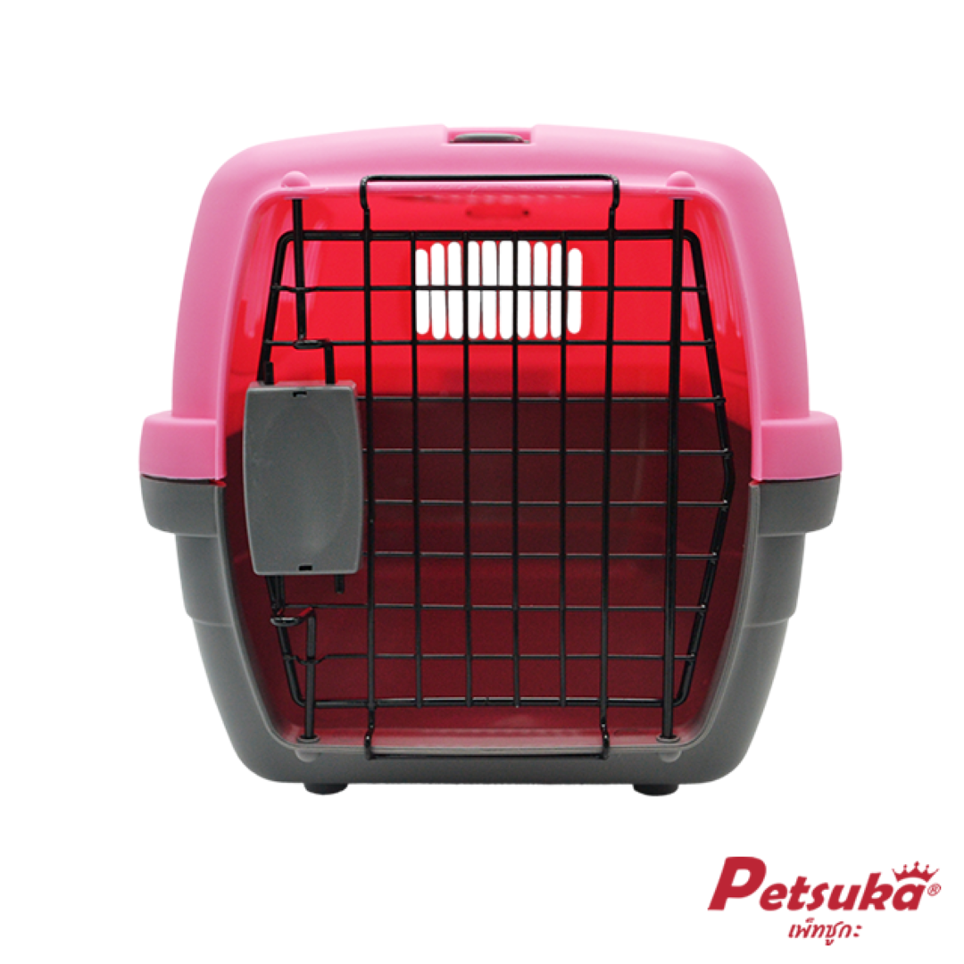 กล่องใส่สุนัขและแมว Petsuka Pet Cage กรงหิ้วสำหรับเดินทาง สีชมพู