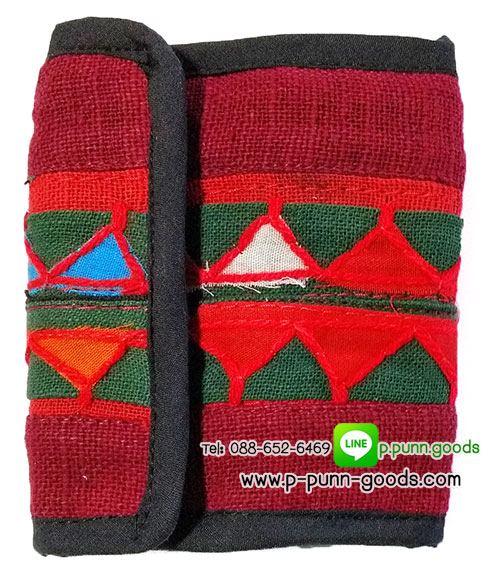 กระเป๋าสตางค์ใบสั้น กระเป๋าสตางค์ผ้าชาวเขา Upcycled