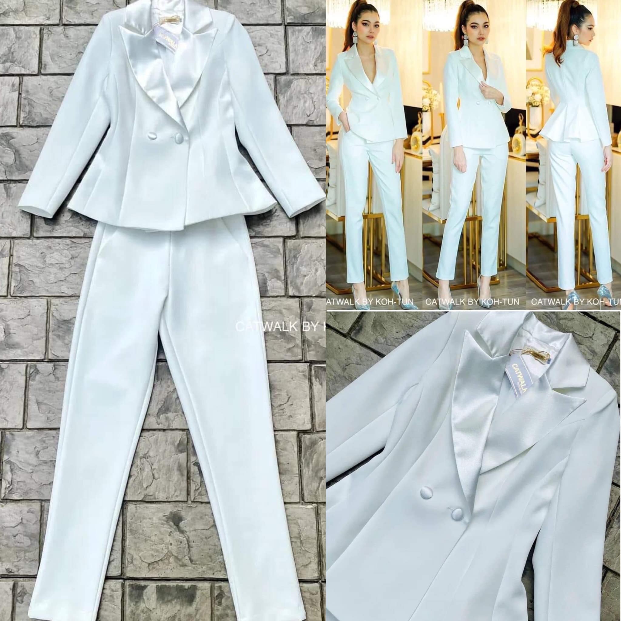 เซตสูทแต่งปกเลื่อมจับจีบหลัง+กางเกง รงสวย ทรงสวย ตัวสูทเป็นทรงเข้ารูป ด้าน หลังดีไซน์จับจีบทวีตด้านหน้า แต่งกระดุมปั้มผ้าเงา2เม็ด มาคู่กับกางเกง เอวสูงทรงขากระบอกเล็ก : สินค้าคุณภาพ (พร้อมส่ง)