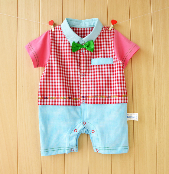 จั๊มสูทเด็ก แขนสั้น ลายสก๊อตสีแดง มีหูกระต่าย สำหรับเด็ก 6-18 เดือน