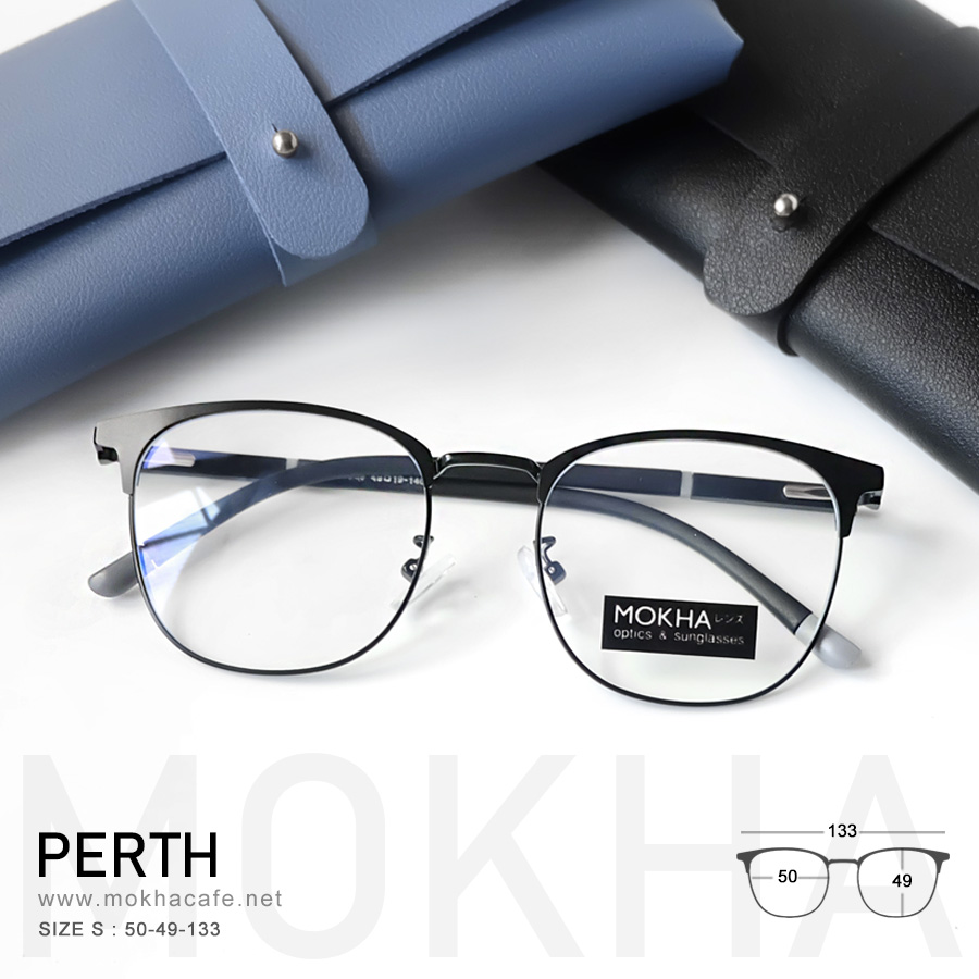 PERTH - black กรอบแว่นโลหะ กรอบทรงเหลี่ยม ขาสปริง clubmaster กว้าง 133 มม. (sizeS) H49
