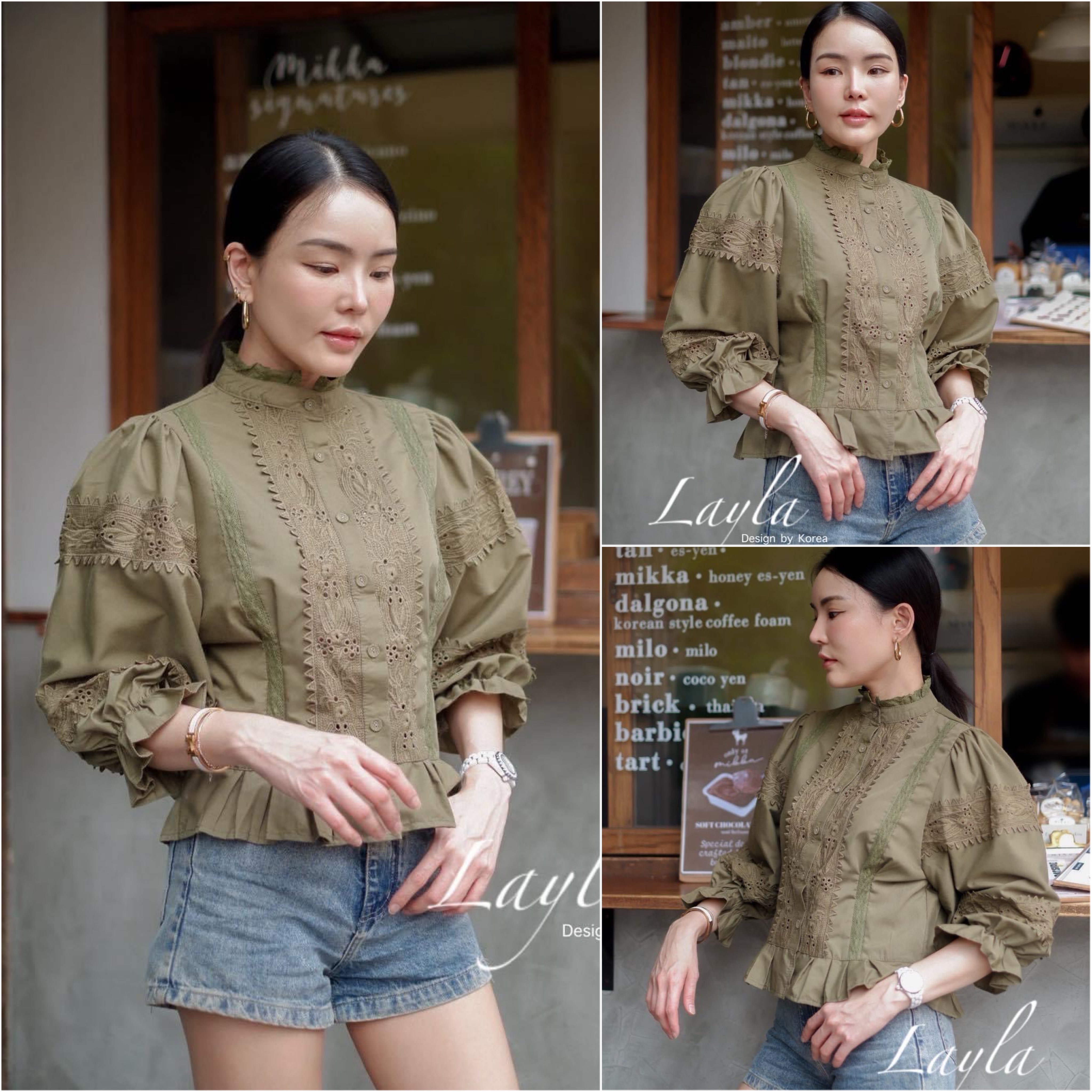 เสื้อเชิ้ตคอตตอนคอปีนแต่งลูกไม้ ปักสวยๆ ดีเทลแน่น ทรงแขนพอง งานสวยหรูอลังกาลมากค่ะ ใส่สบาย : สินค้าคุณภาพ (พร้อมส่ง)