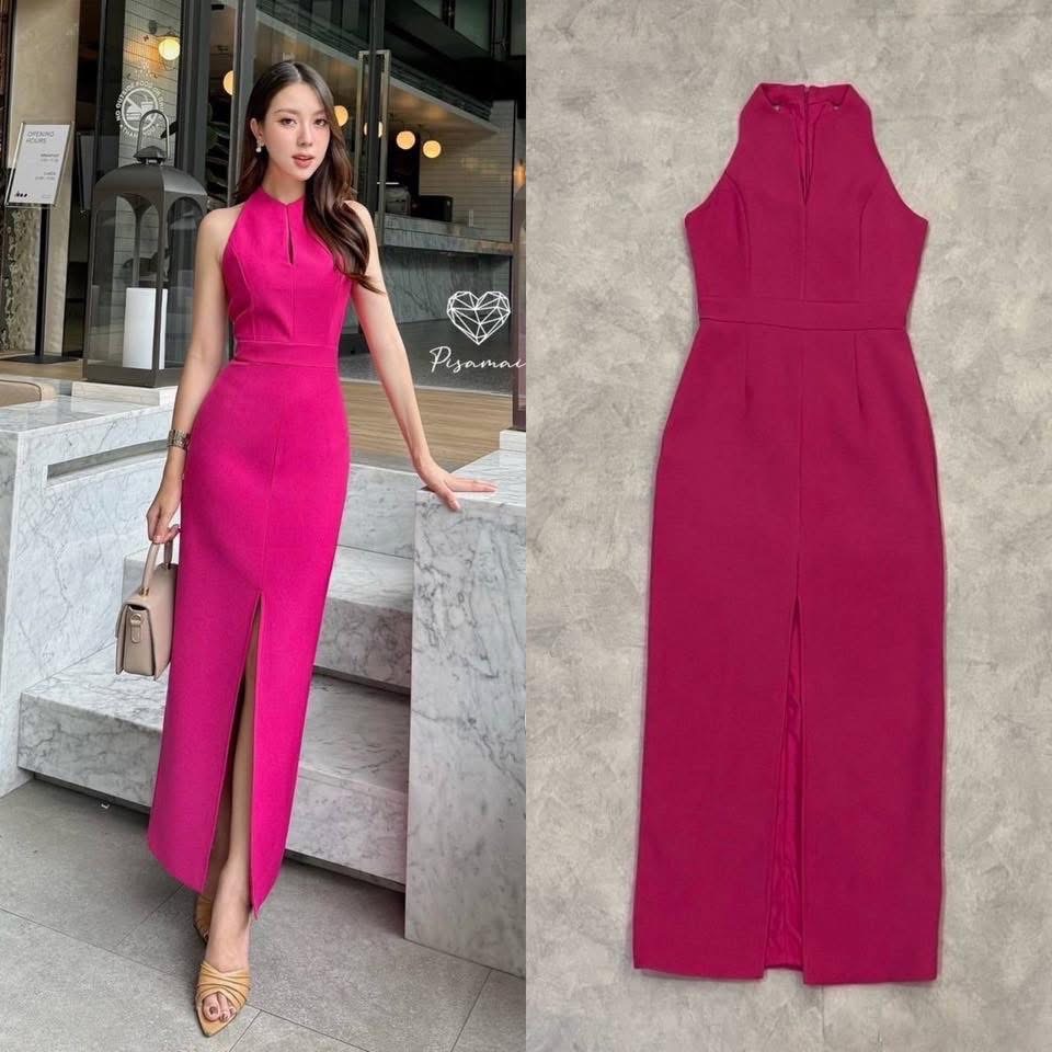 เดรสแขนกุดทรงสอบตัวยาวสีชมพูผ่าหน้า แพทเทิ้นสวยมากค่า สวยหรู ดูแพงมากๆค่ารุ่นนี้ไม่มีผิดหวังแน่นอน ใส่สบาย : สินค้าคุณภาพ (พร้อมส่ง)