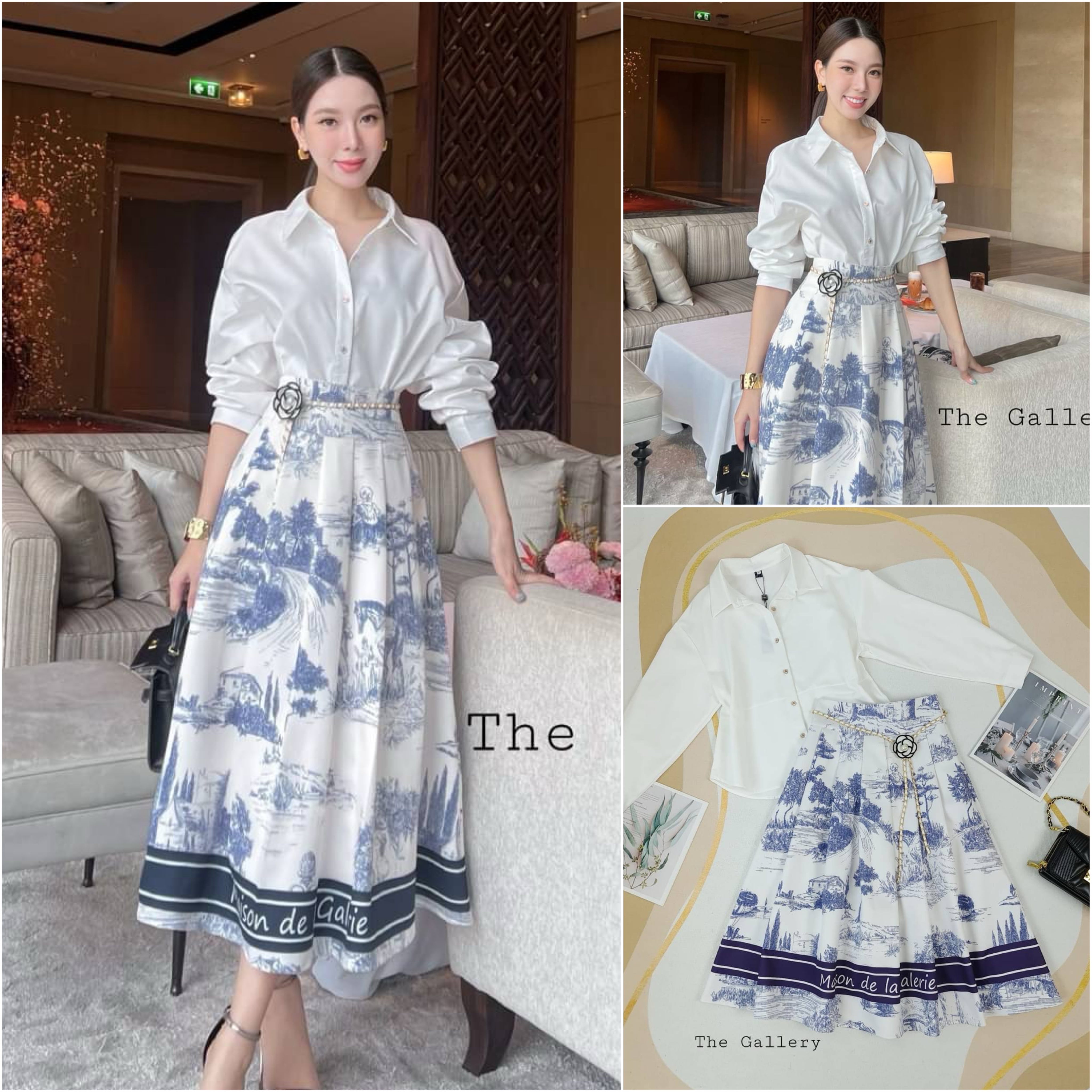 set3ชิ้น พร้อม เข็มขัดโซ่ดอกไม้ เสื้อเซิ้ตและกระโปรง ยาวพิมส์ลายเนื้อผ้าพรีเมี่ยมสุดๆ สวยครบ จบในชุดเดียว ใส่สบาย : สินค้าคุณภาพ (พร้อมส่ง)