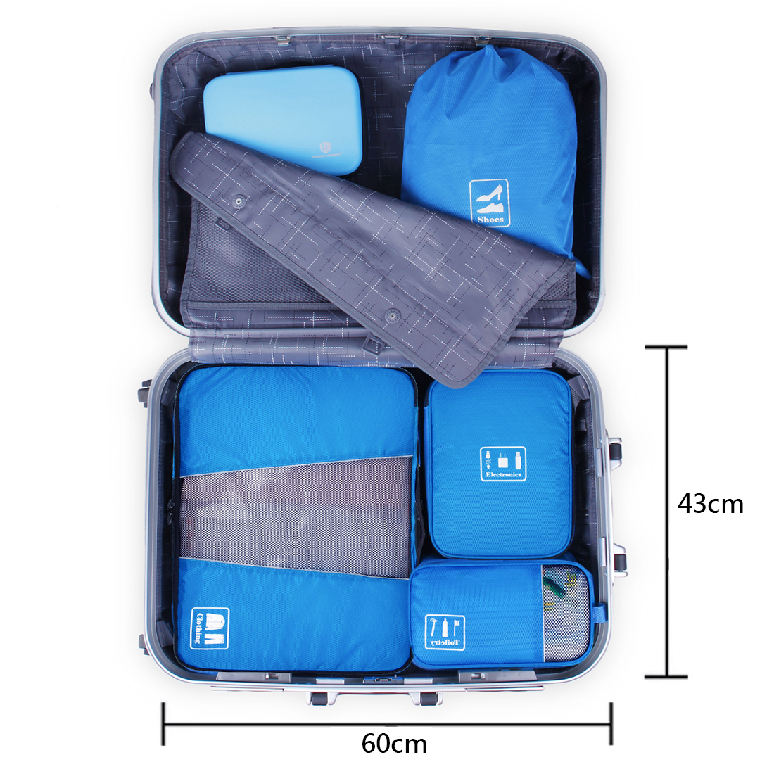 Bagsmart กระเป๋าจัดระเบียบเดินทาง 4 ใบ กันน้ำ พกพาสะดวก ใส่เสื้อผ้า, อุปกรณ์ไอที, อุปกรณ์น้ำ และรองเท้า (Blue)