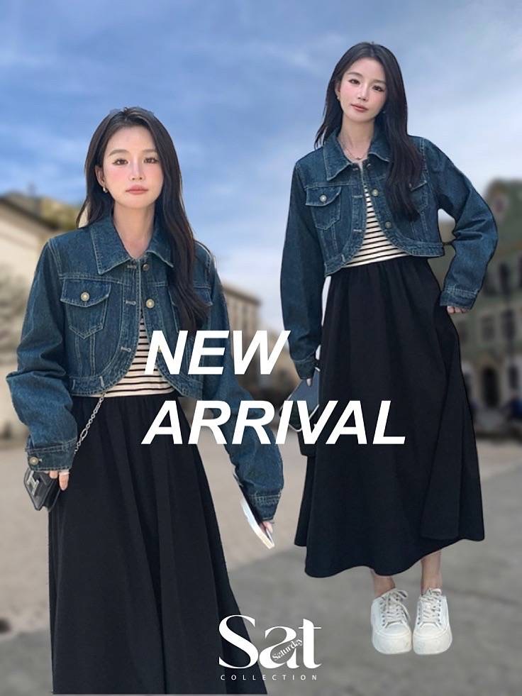 SET 2 pcs. เดรสตัวในด้านบนเป็นknitผ้าร่องอย่างดี ด้านล่างเป็นผ้าเชิ๊ตอย่างดี มีซับใน พร้อมเสื้อคลุมยีนส์ สินค้าคุณภาพ (พร้อมส่ง)