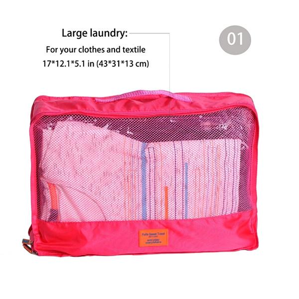 Travel Season กระเป๋าจัดระเบียบเดินทาง 7 ใบ จัดกระเป๋าเดินทาง ท่องเที่ยว ใส่เสื้อผ้า ชุดชั้นใน อุปกรณ์ห้องน้ำ กางเกงใน รองเท้า ถุงเท้า เครื่องสำอาง อุปกรณ์ไอที (Hot Pink)