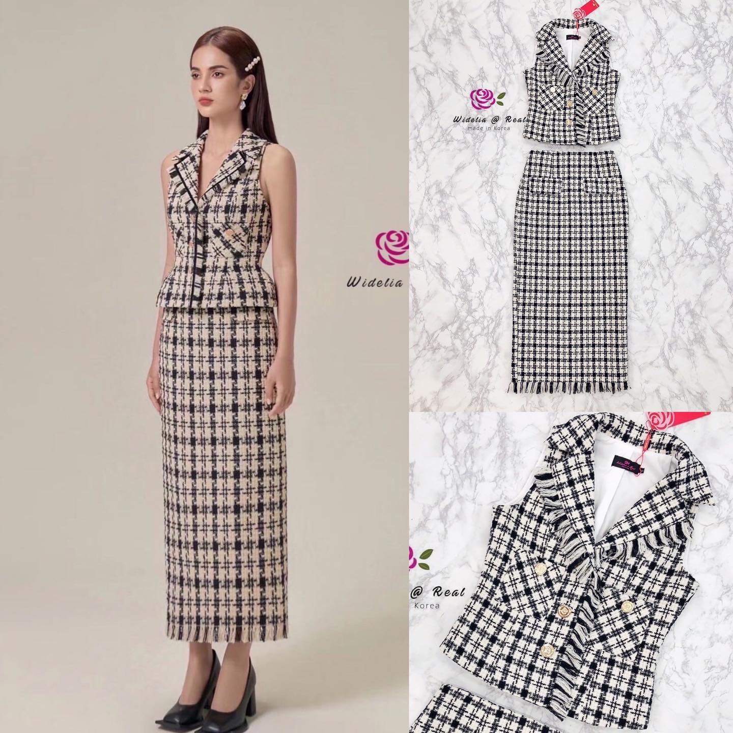 Set เซตเสื้อกับกระโปรงยาวแสนสวย ชุดนี้ไฮโซมาก เนื้อผ้าทวิตอย่างดี ใส่ออกงานหรือ ใส่ทำงานได้สบาย : สินค้าคุณภาพ (พร้อมส่ง)