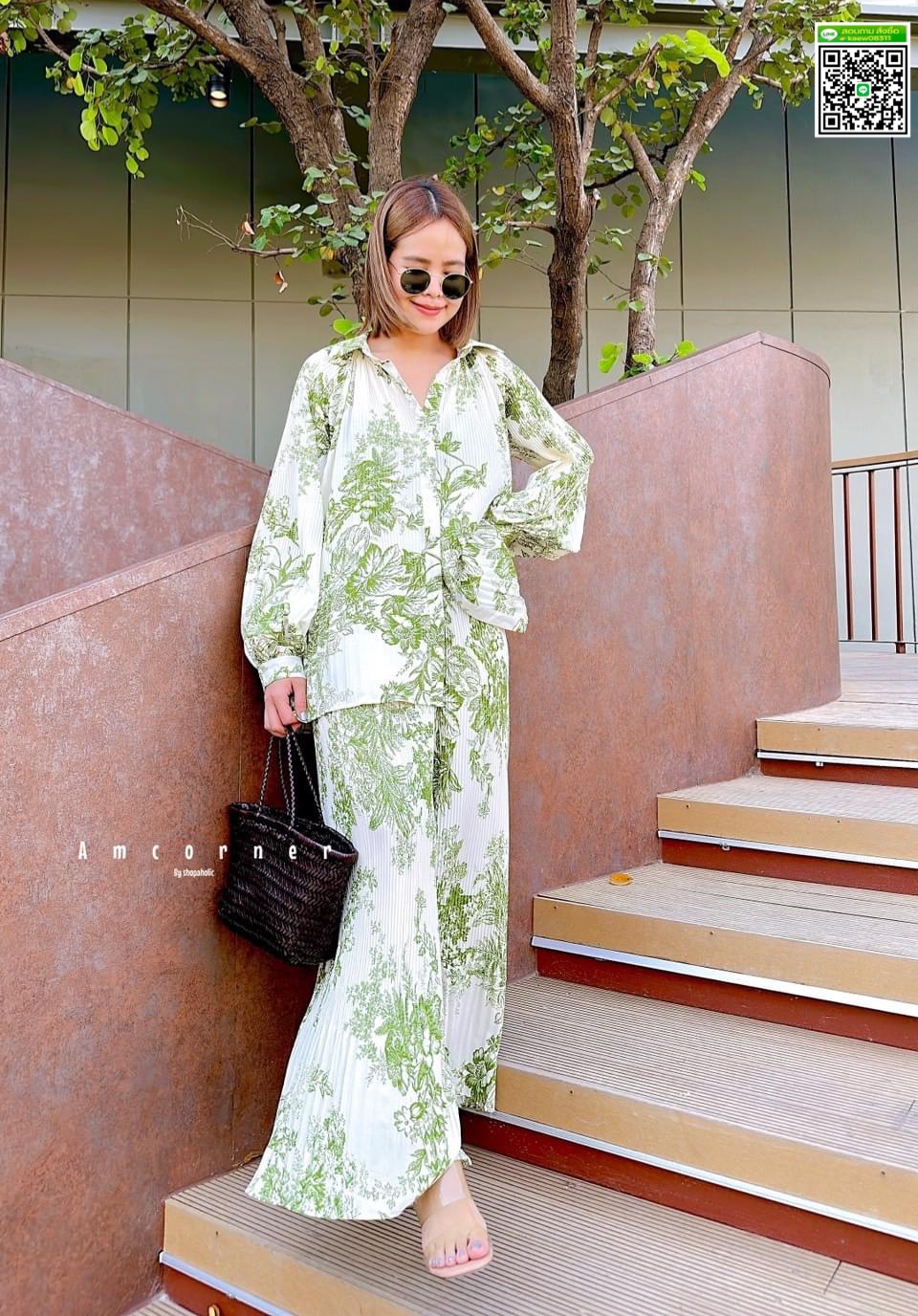 เชตเสื้อ+กางเกงขายาว ผ้าเนื้อพริ้ว อัดพรีท เนื้อผ้านุ่ม ใส่สบาย สินค้าคุณภาพ (พร้อมส่ง)