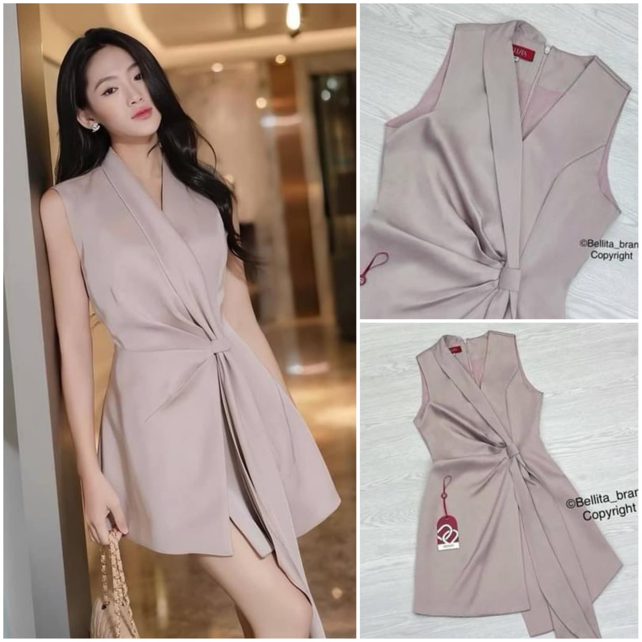 มินิเดรสสีนู้ดจับเดรป คอวีแขนกุด รูดจับเดรปที่เอวแบบสวย ผ้าทิ้งตัวพริ้วมาก อกเอวทรงเข้ารูป กระโปรงสั้น ใส่สบาย สินค้าคุณภาพ (พร้อมส่ง)