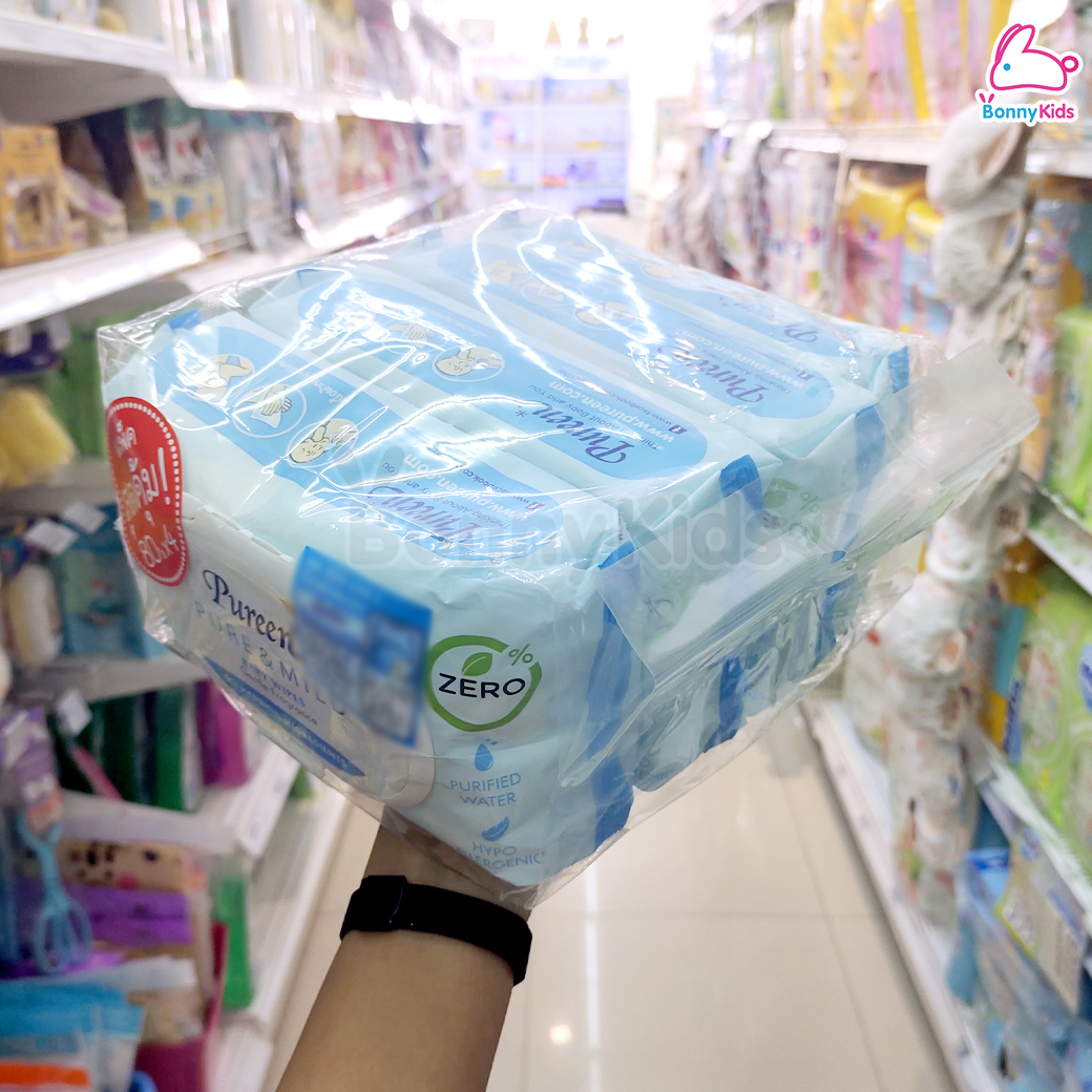 Pureen (เพียวรีน) Baby Wipes เบบี้ไวพส์ ผ้าเช็ดทำความสะอาดผิว (แพ็คสุดคุ้ม 4 ห่อ)