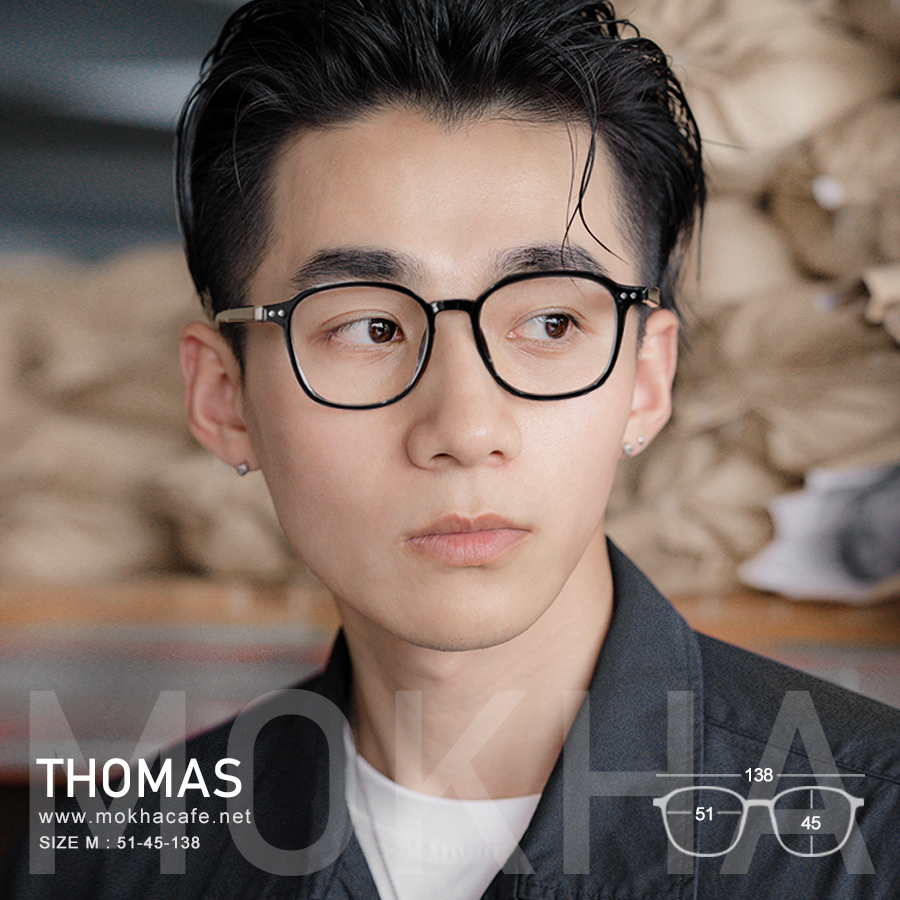 THOMAS - black กรอบแว่นตา ทรงเหลี่ยม TR90 กรอบยืดหยุ่น น้ำหนักเบา กว้าง 138 มม. (sizeM) H45