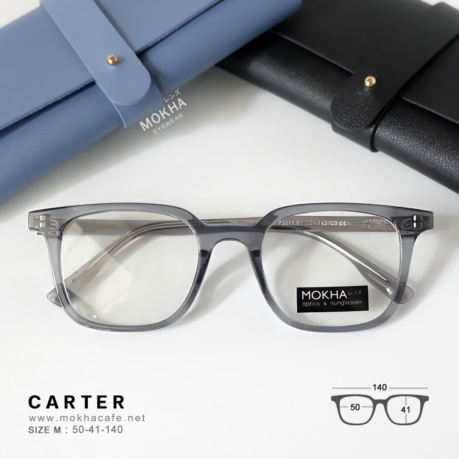 CARTER - clear grey กรอบแว่นตา ทรงเหลี่ยม แกนขาโลหะ กว้าง 140 มม. (sizeM) H41