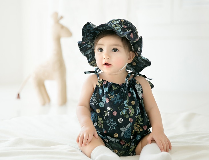 หมวกปีกเด็กอ่อนหญิง 6-24 เดือน ลายดอกไม้น่ารัก