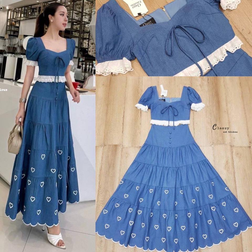 แม็กซี่เดรสสายเดี่ยวแต่งดอกไม้ เนื้อผ้าพริ้วมีน้ำหนักทิ้งตัว ใส่สบาย : สินค้าคุณภาพ (พร้อมส่ง)