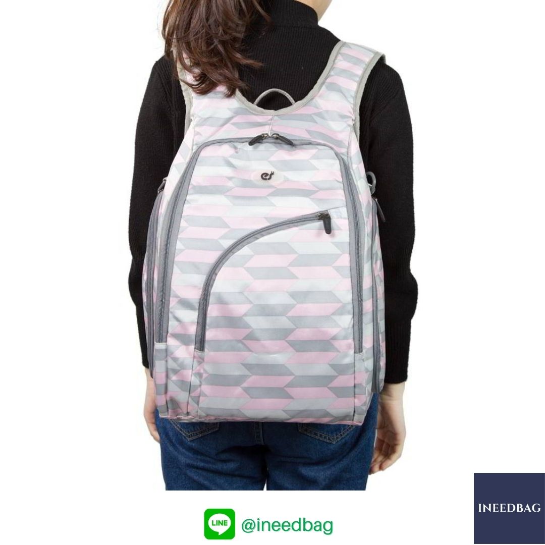 Ecosusi กระเป๋าคุณแม่ กระเป๋าสัมภาระคุณแม่ กระเป๋าแม่ลูกอ่อน แบบเป้ มาพร้อมแผ่นรองเปลี่ยนผ้าอ้อม, สายคล้องรถเข็น, ช่องเก็บความร้อน-เย็น (Pink Chevron)