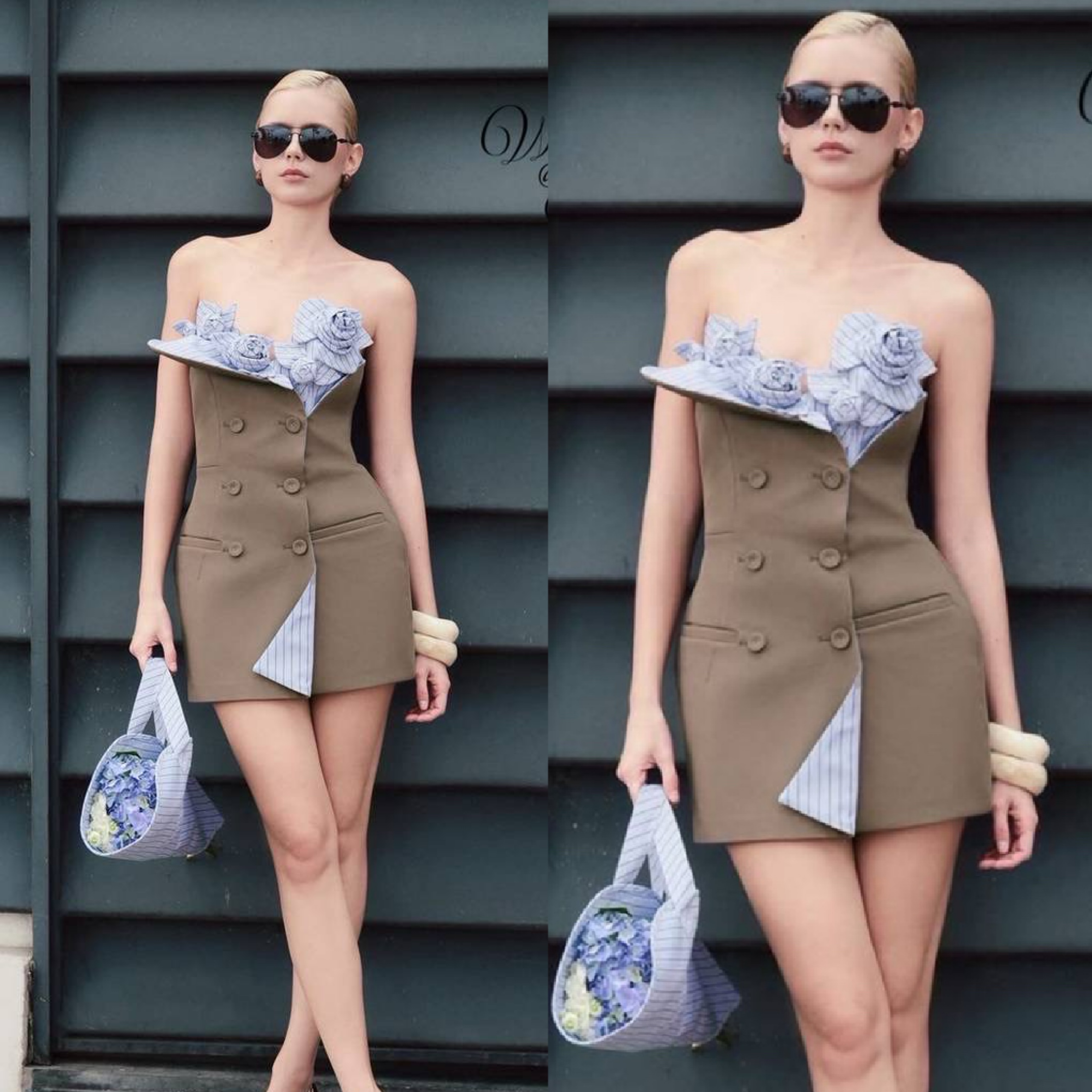 Dress เดรสเกาะอก อกเย็บดอกไม้ป๊อบอัพ อกมีฟองน้ำ ซิปหลัง แต่งกระดุมหน้า เนื้อผ้าหนา มีน้ำหนัก ชุดนี้งานสวยค่ะ ทรงเป๊ะมากๆ ใส่สบาย : สินค้าคุณภาพ (พร้อมส่ง)