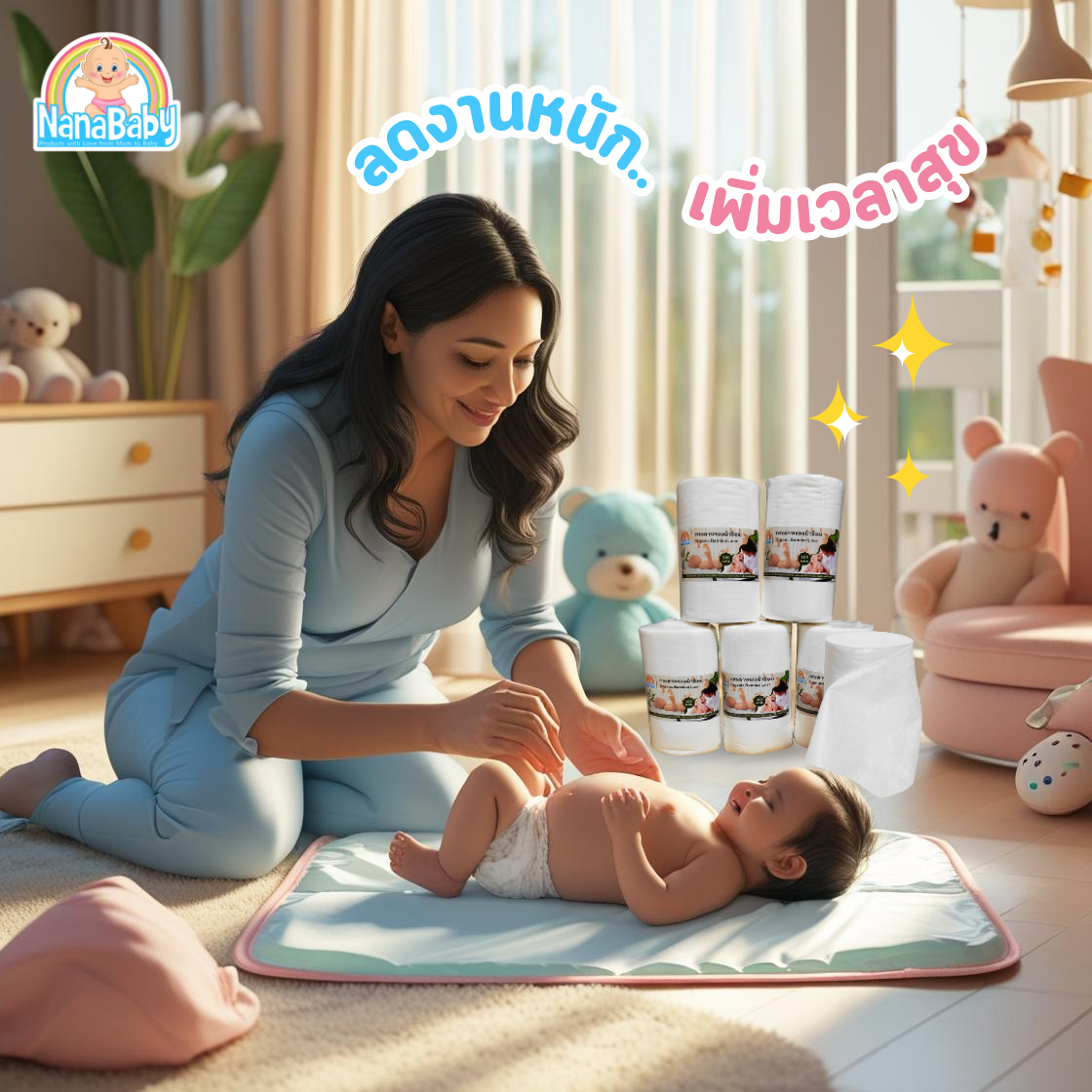 NanaBaby กระดาษเยื่อไผ่ออร์แกนิก กระดาษรองผ้าอ้อม Bamboo Dry Liner (ใช้รองด้านในเวลาเด็กถ่าย)
