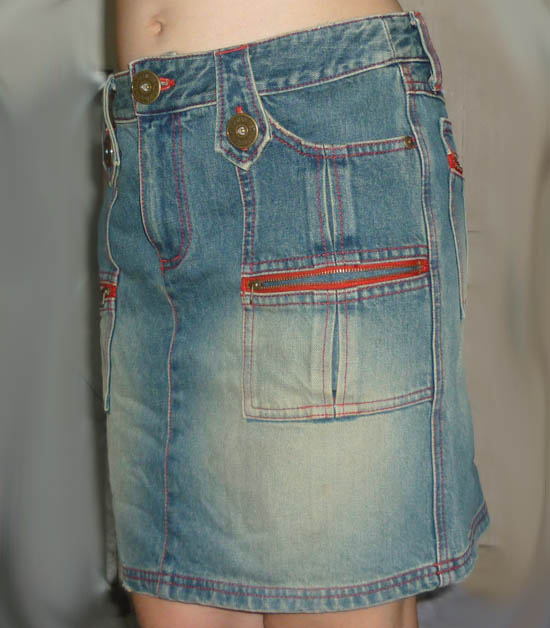 #2กระโปรงยีนส์ฟอกแต่งแดง แบรนด์ห้าง 31-35-15.5