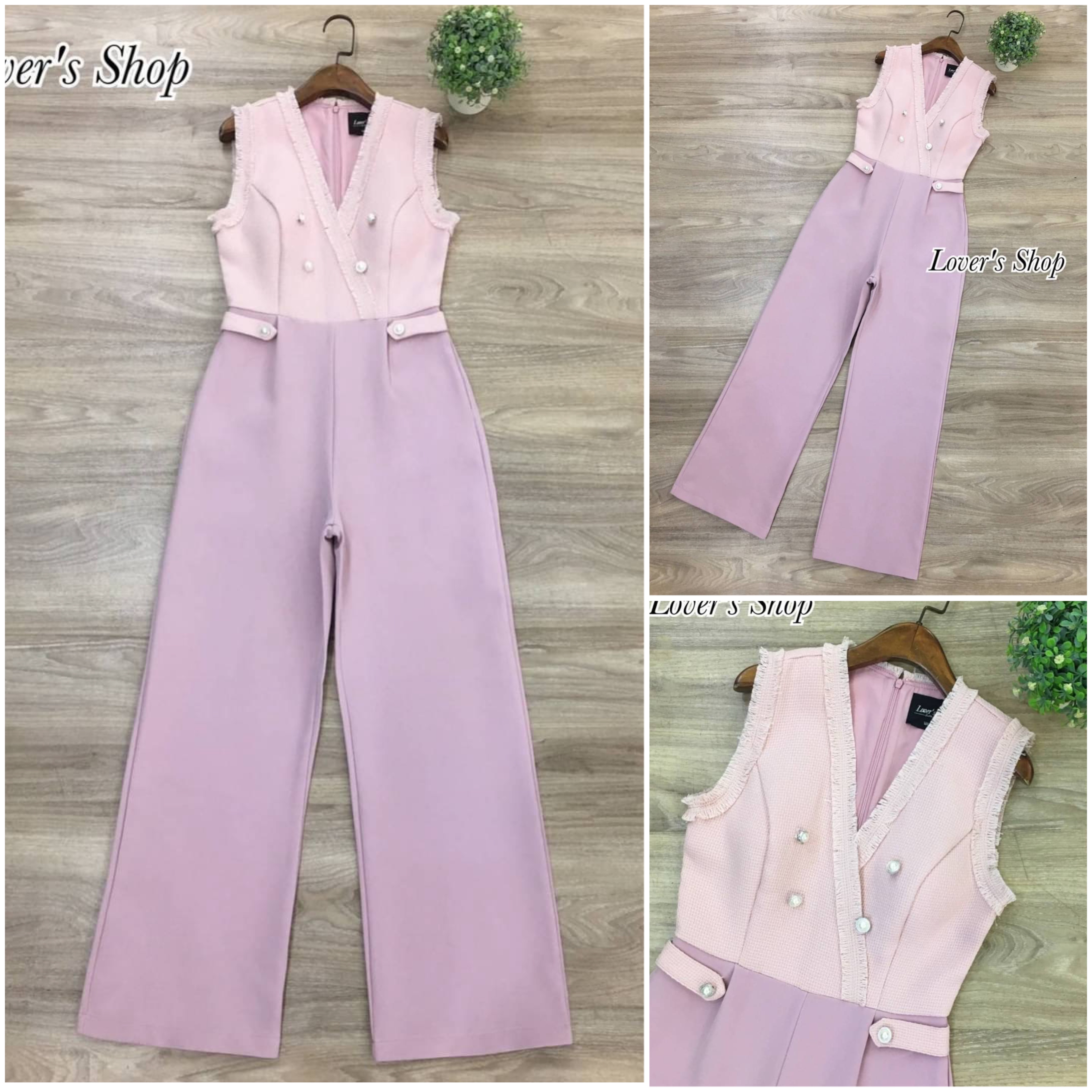 จั้มสูทกางเกงขายาว ช่วงเสื้อเป็นผ้าทวิตทรงแขนกุดคอวี กางเกงทรงขากระบอกกลาง เนื้อผ้าหนาอัดกาวอย่างดี สินค้าคุณภาพ (พร้อมส่ง)