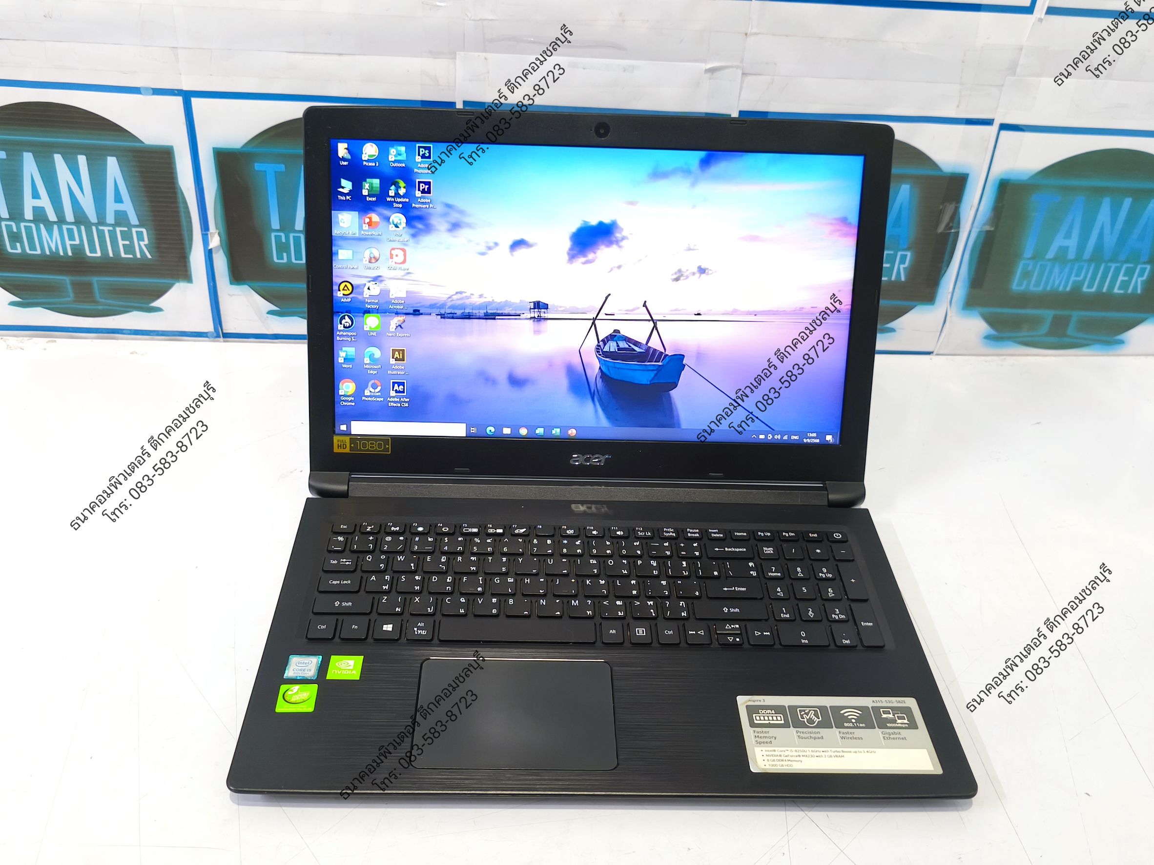 โน๊ตบุคเล่นเกมส์มือสอง Acer Intel I5-8250U Ram8GB SSD500GB MX230 2GB