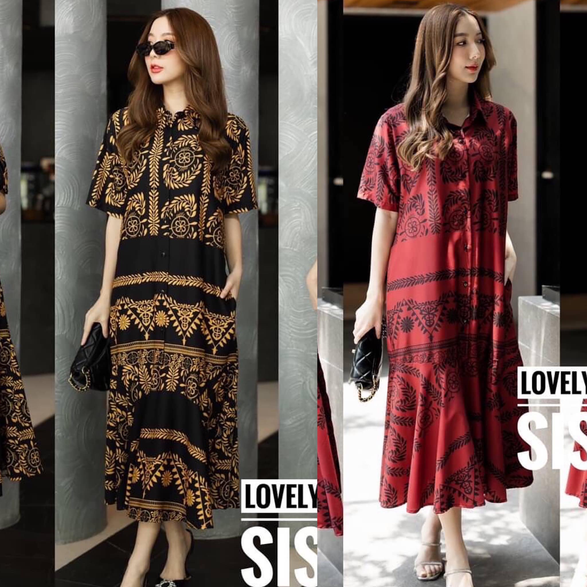 เดรสคอปกแขนสั้น เนื้อผ้าไหมอิตาลี่ พริ้วลื่นเย็นสบายพิมพ์ลายคมชัด แต่ง กระดุมเรียงแกะได้จริง ต่อชายระบาย ทรงสวย มีกระเป๋าสองข้างสะโพก ชุดเดียวจบ สินค้าคุณภาพ (พร้อมส่ง)