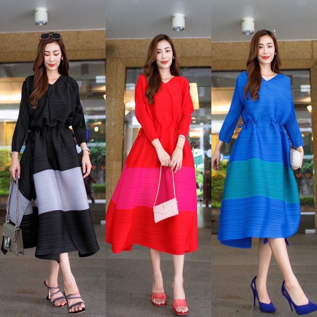 เดรสแขน 4 ส่วนทรงคอยู แพทเทิร์นใหม่ จับรูดช่วงเอว เกร๋กรุบ ชายกระโปรงเฉลียงปลาย สวยพริ้ว รุ่นนี้ งานเกรด AA Premium สินค้าคุณภาพ (พร้อมส่ง)