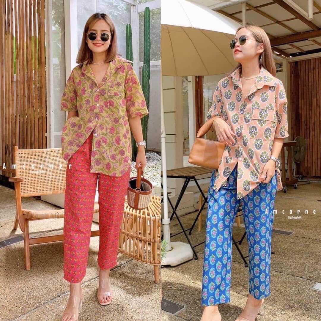 เซต เสื้อ+กางเกงขายาว ทั้งชุด ผ้าcotton งานผ้าอินเดีย เนื้อนิ่ม เนื้อดี ใส่สบาย. สินค้าคุณภาพ (พร้อมส่ง)