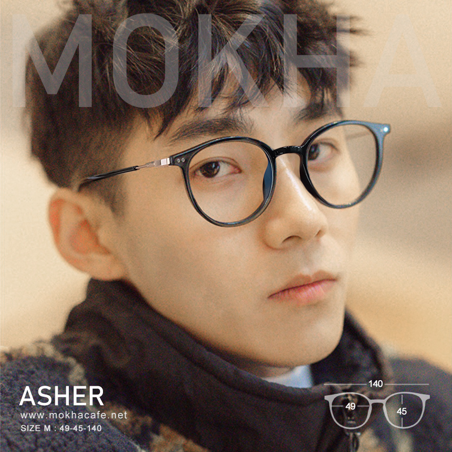 ASHER - clear แว่นตา TR90 กรอบแว่น ทรงหยดน้ำ กรอบเหนียว ทนทาน ขาโลหะ กว้าง 140 มม.(sizeM) H45