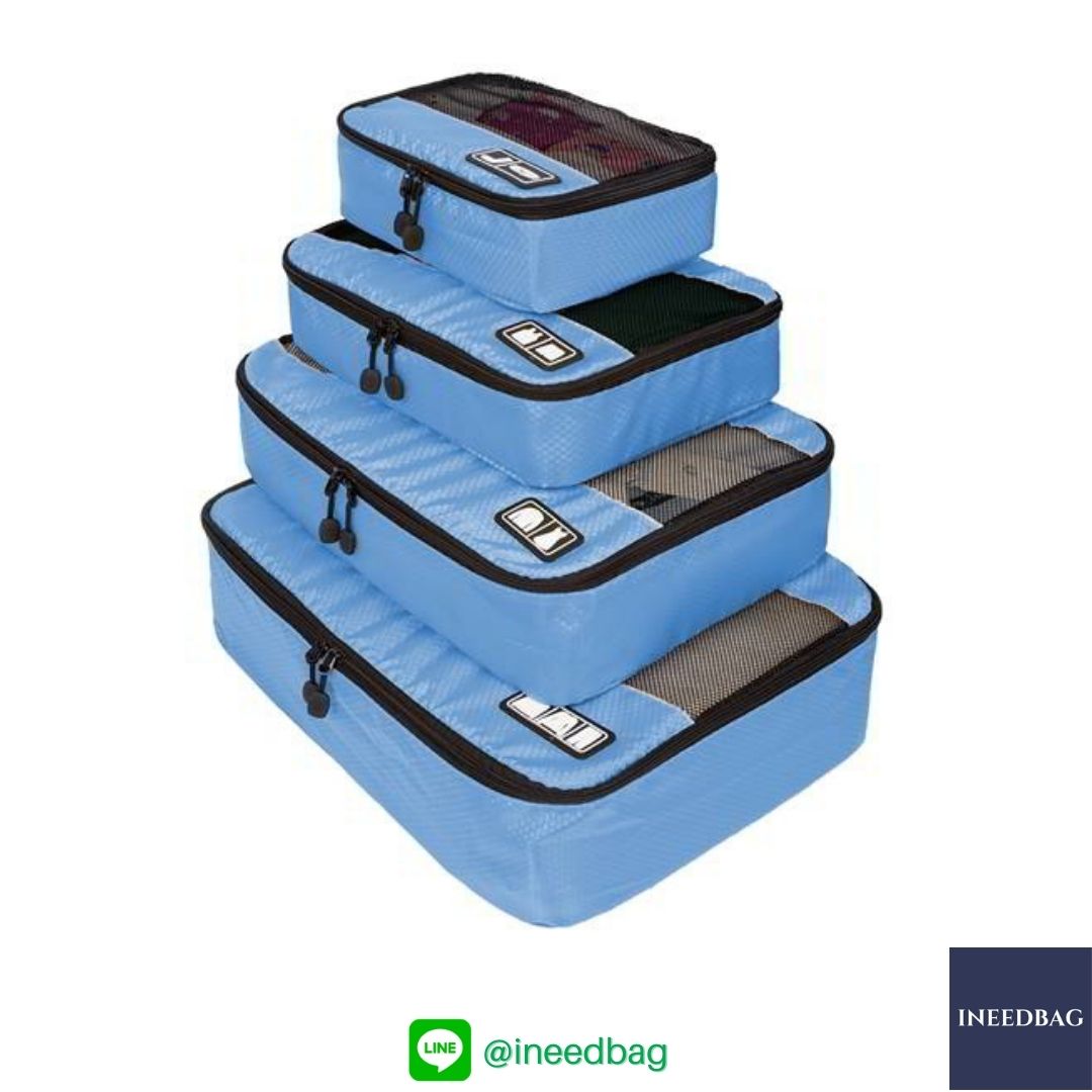 Bagsmart กระเป๋าจัดระเบียบเดินทาง 4 ใบต่อชุด ใส่เสื้อผ้า ชั้นใน ถุงเท้า เข็มขัด (ฺBlue) (Bagsmart Packing Cubes 4-Pcs Travel Organizer)