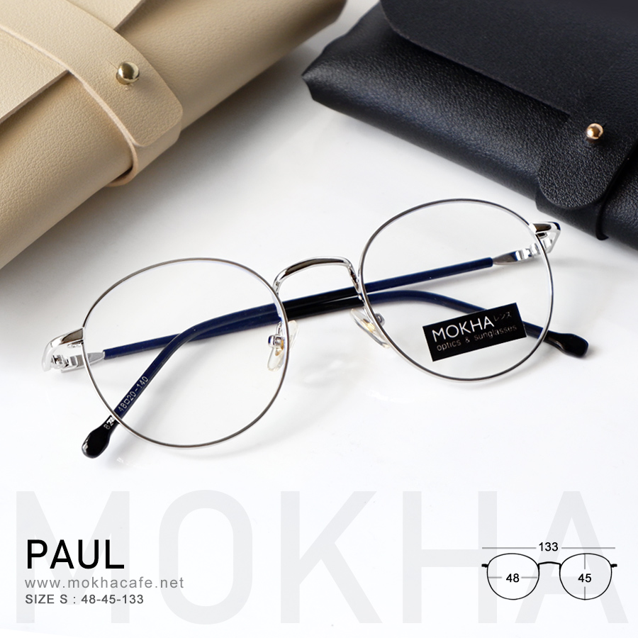กรอบแว่น PAUL - silver ทรงกลม กรอบโลหะ น้ำหนักเบา กว้าง 133 มม. (sizeS) H45