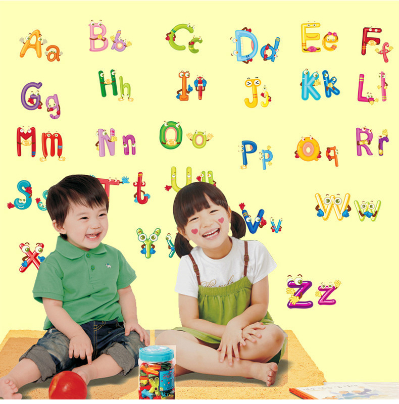 สติกเกอร์ติดผนัง ABC สติกเกอร์แต่งห้อง DIY สติกเกอร์ A-Z พิมพ์ใหญ่+พิมพ์เล็ก ลอกออกแล้วติดซ้ำได้