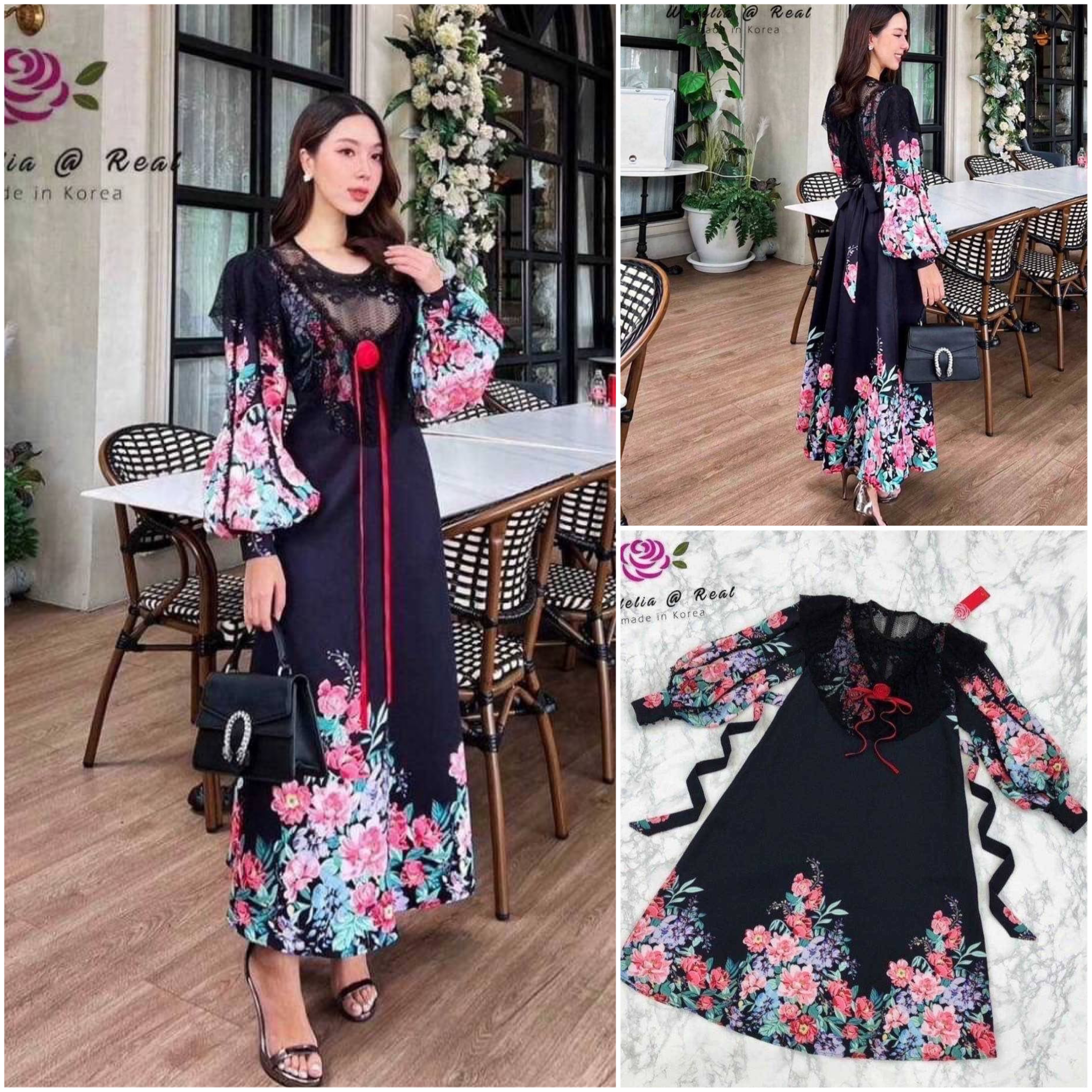 Maxi dress แม็กซี่เดรสตัวยาวทรงสวย ท่อนแขนยาวพองทรงฝักทองสวยอลัง ช่วงอกมี ดีเทลสวยด้วยผ้าลูกไม้เนื้อนุ่มสวยแต่งระบาย : สินค้าคุณภาพ (พร้อมส่ง)