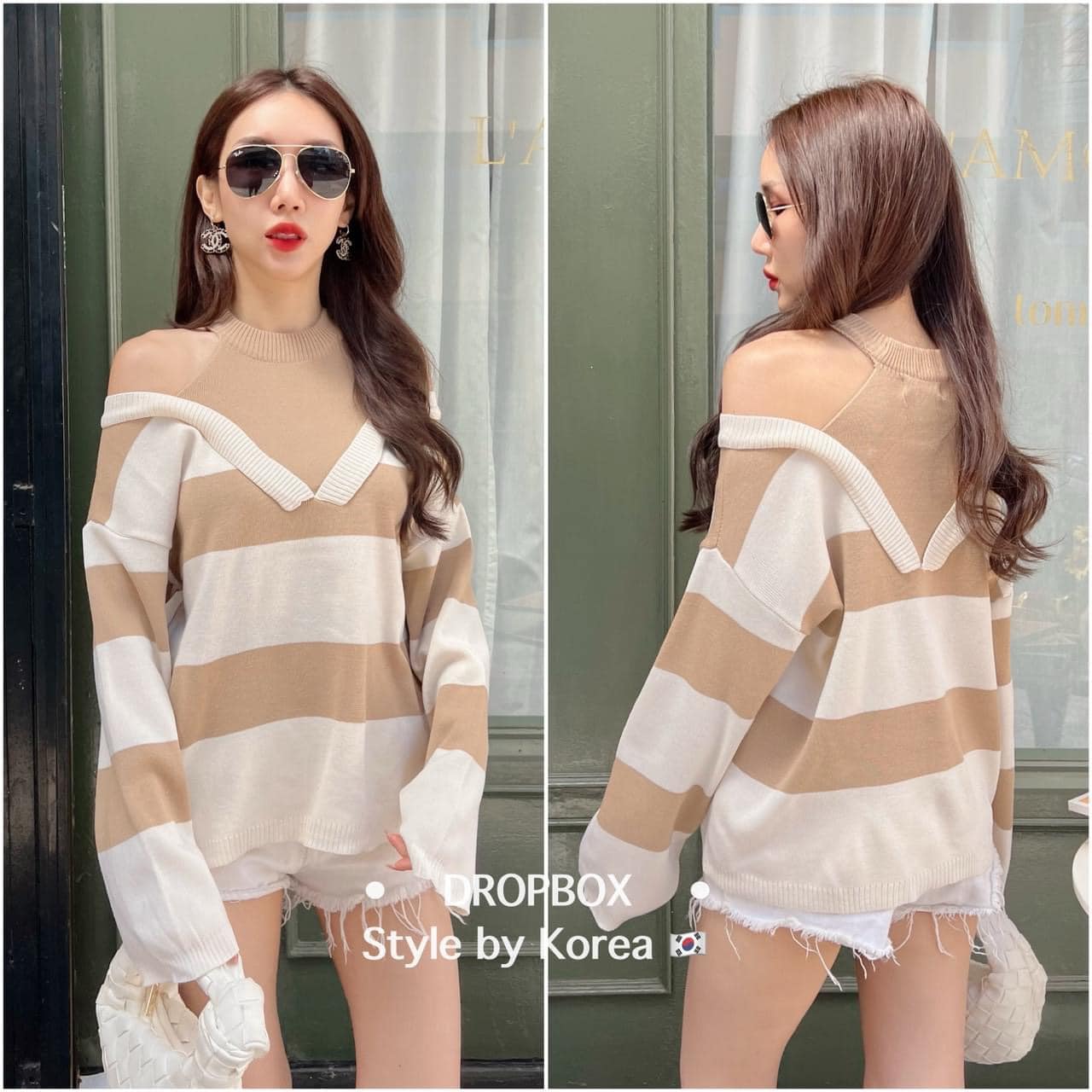 เสื้อใหม่พรหมแขนยาวลายริ้วอะไหล่รุ่นนี้ตัดต่อ ใส่สบายน่ารักมากๆ : สินค้าคุณภาพ (พร้อมส่ง)