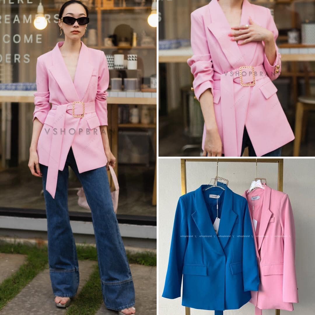 Blazer สูทกระดุมแป็ก กระดุมทองแขน + เข็มขัดผ้า : สินค้าคุณภาพ (พร้อมส่ง)