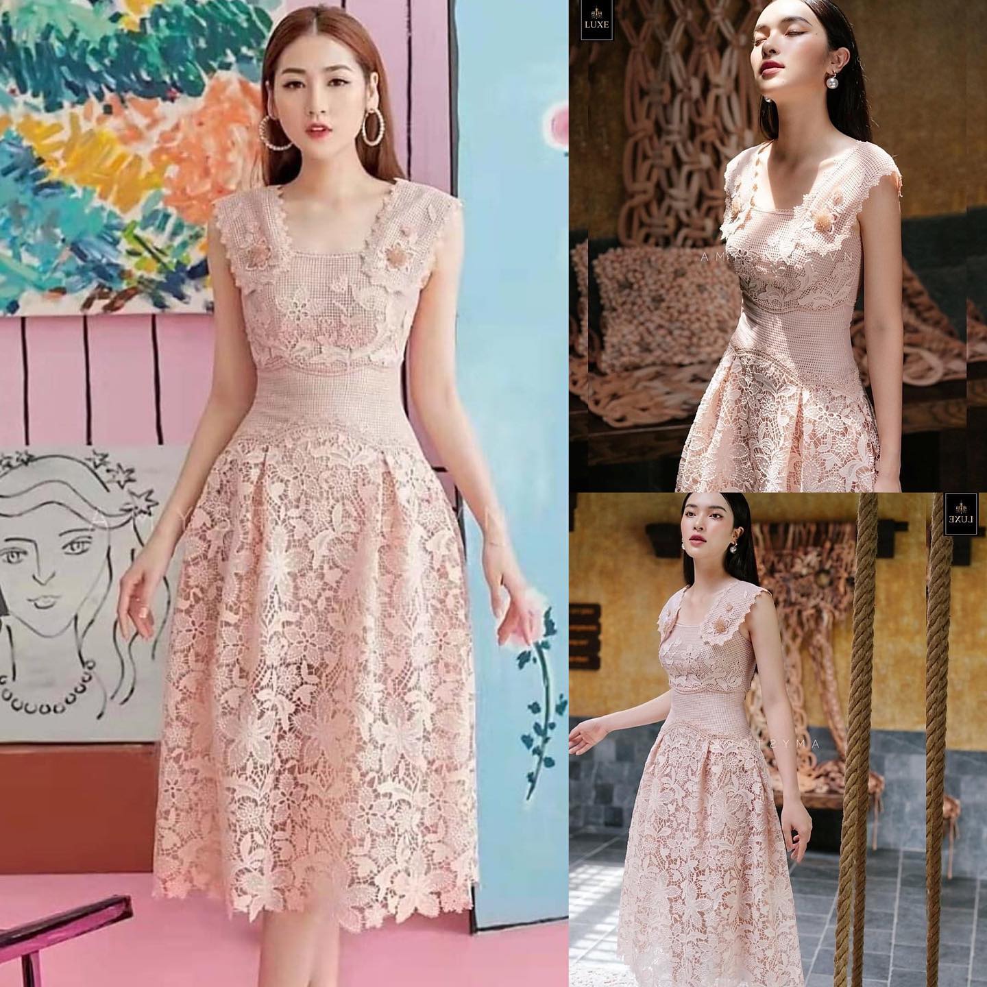 เดรสเสื้อแขนกุด กระโปรงบานจีบทวิสต์ ทำจากผ้าลูกไม้โครเชต์ ทอลายสวยคมชัด ผ้านุ่มใส่สบาย มีซิปซ่อนและ ซับในเต็มตัวค่ะ สินค้าคุณภาพ (พร้อมส่ง)