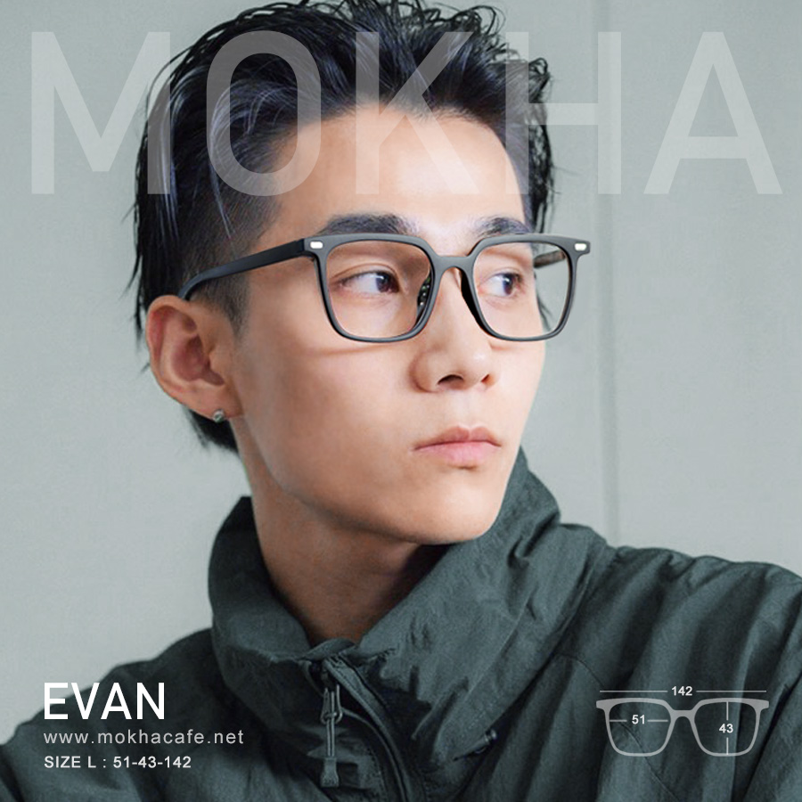 EVAN - matte black (ดำด้าน) กรอบแว่นตา ทรงเหลี่ยม TR90 กว้าง 142 มม. (sizeL) H43
